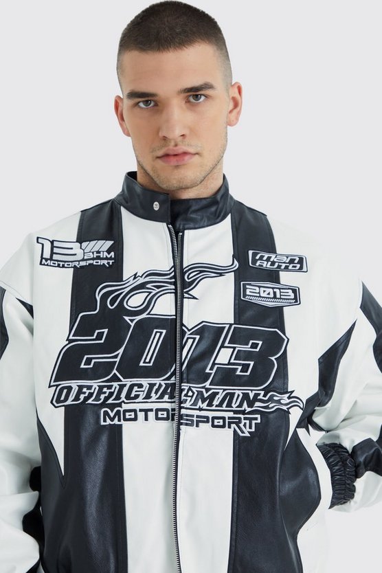 Tall kastige PU Moto-Jacke mit Applikation
