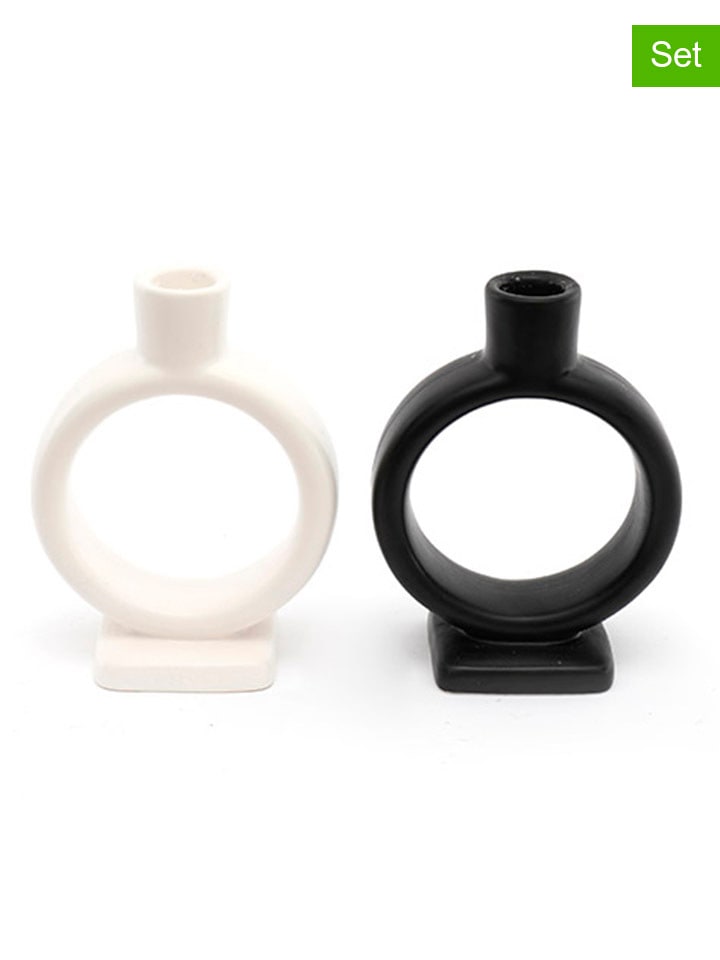 SiL Interiors 2er-Set: Kerznehalter in Weiß/ Schwarz - (B)10,4 x (H)14 cm günstig kaufen onesize