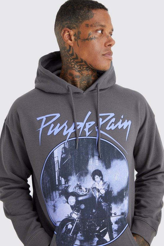 Oversize Hoodie mit lizenziertem Prince-Print und Acid-Waschung