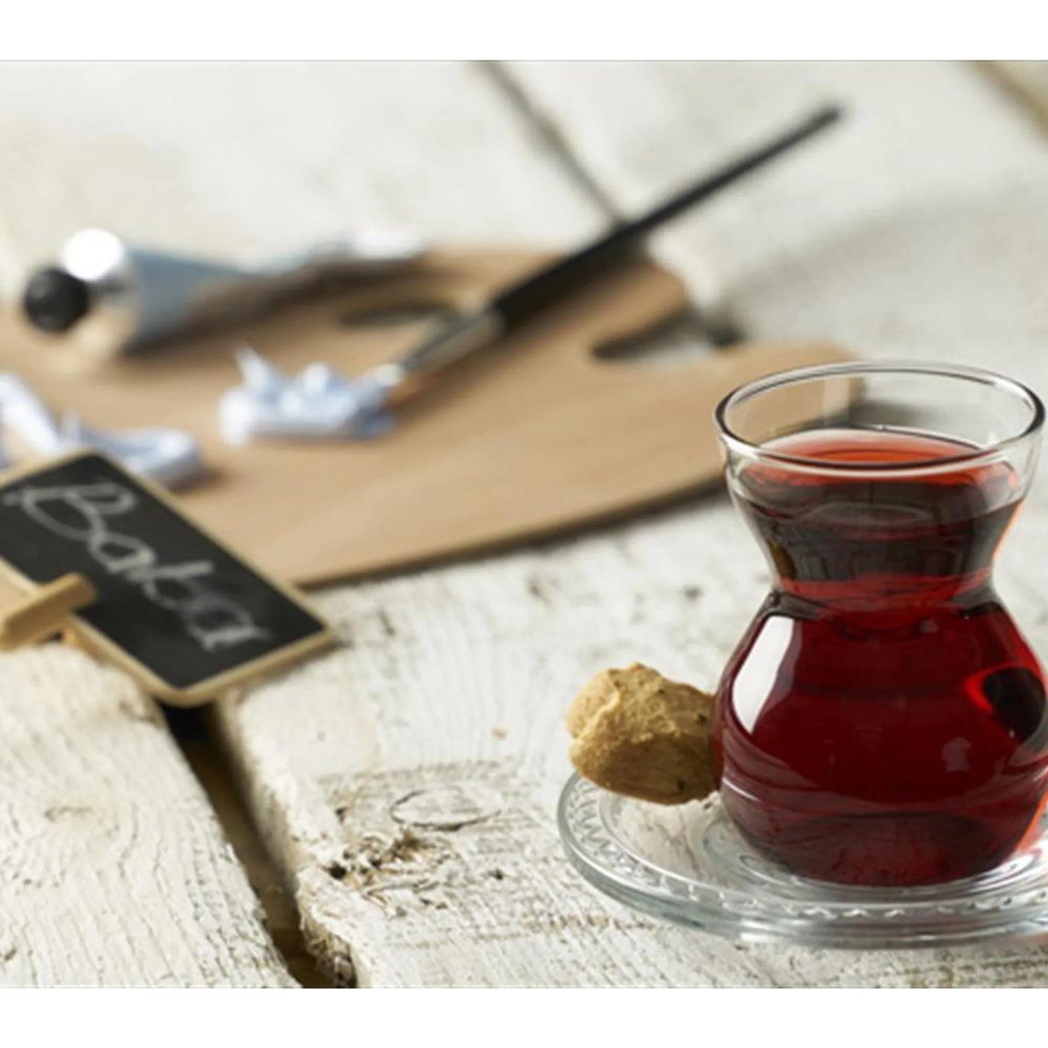 Pasabahce Gläser-Set Etnik, Glas, Teeglas Set 12 Teilig mit Untertassen, Spülmaschinengeeignet