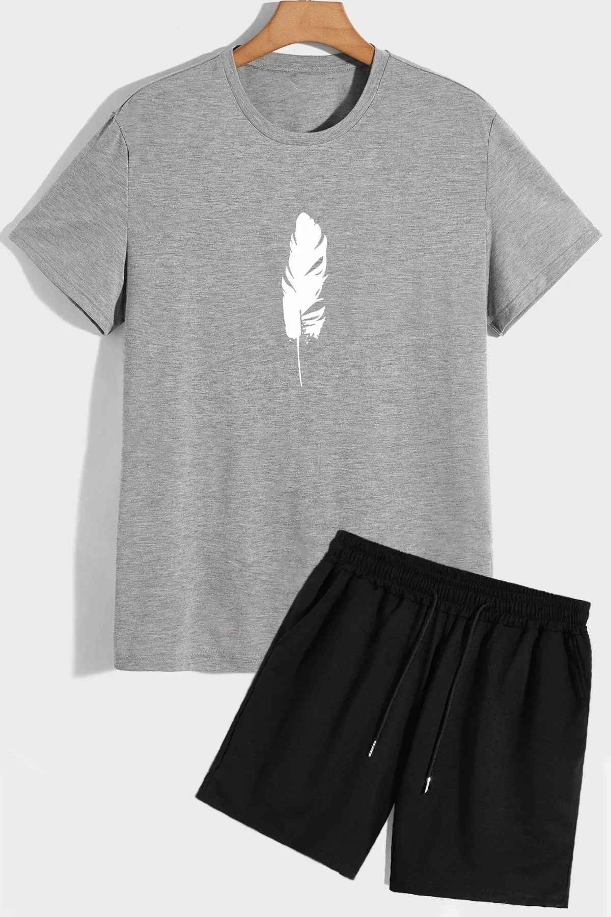 trendypassion  Shorts-T-Shirt-Trainingsanzug-Set mit Federdruck