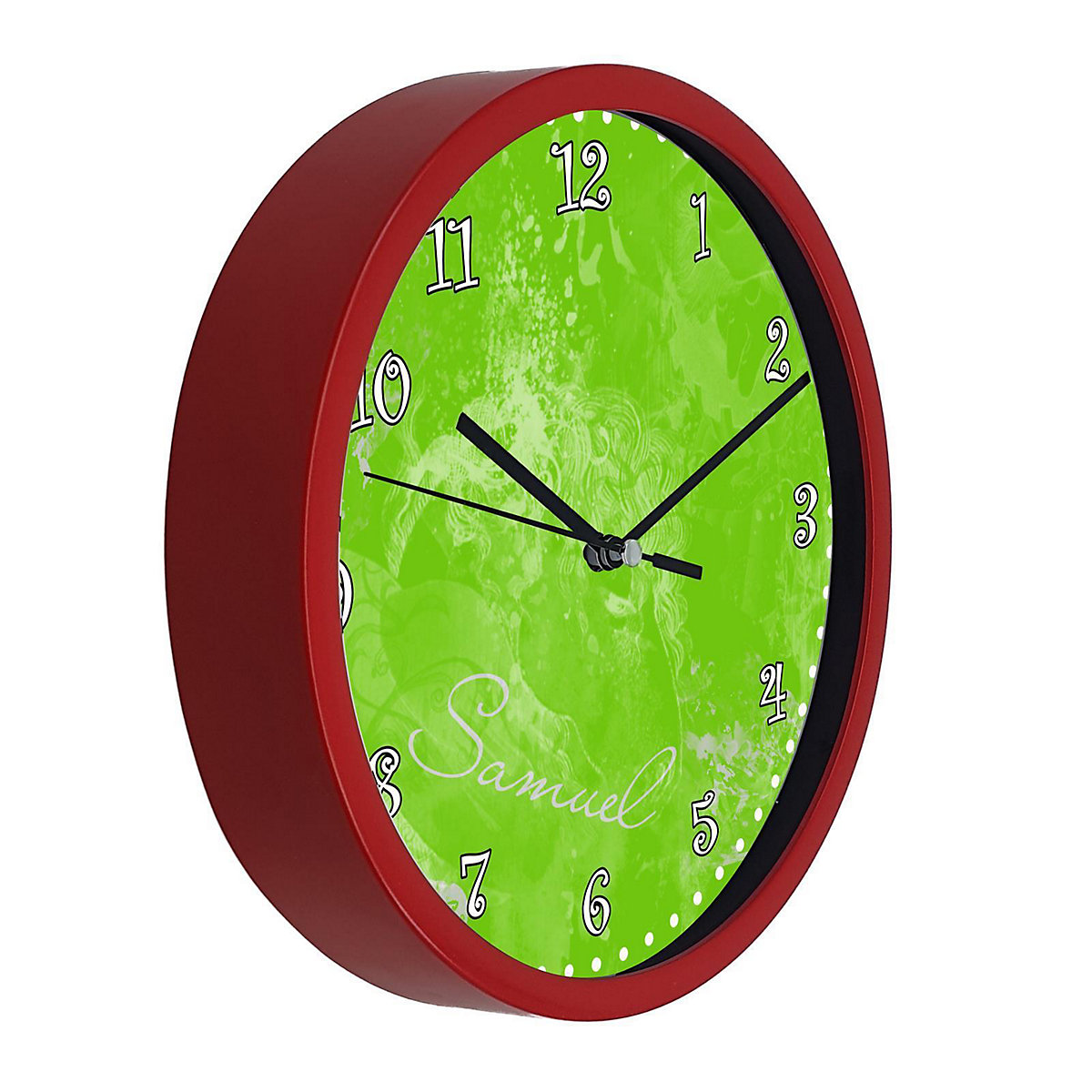 Kinder Wanduhr laufruhig personalisiert mit Name Traum Grün