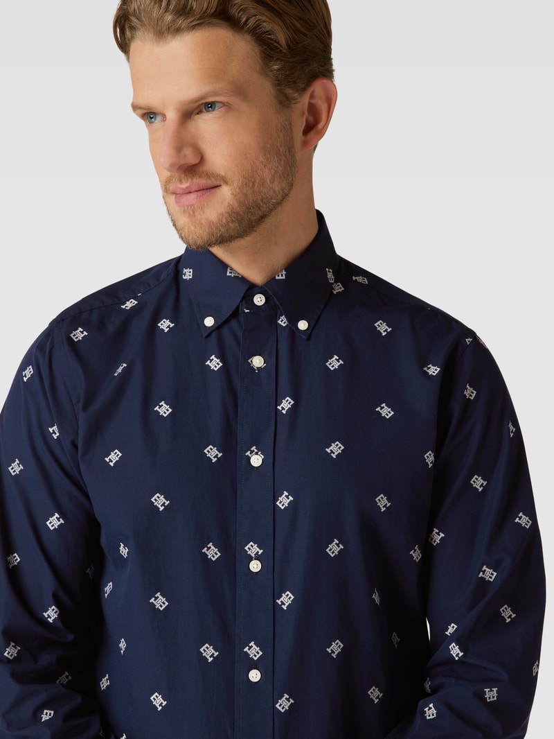 Freizeithemd mit Button-Down-Kragen Modell 'SPACED OUT MONOGRAM' in marineblau
