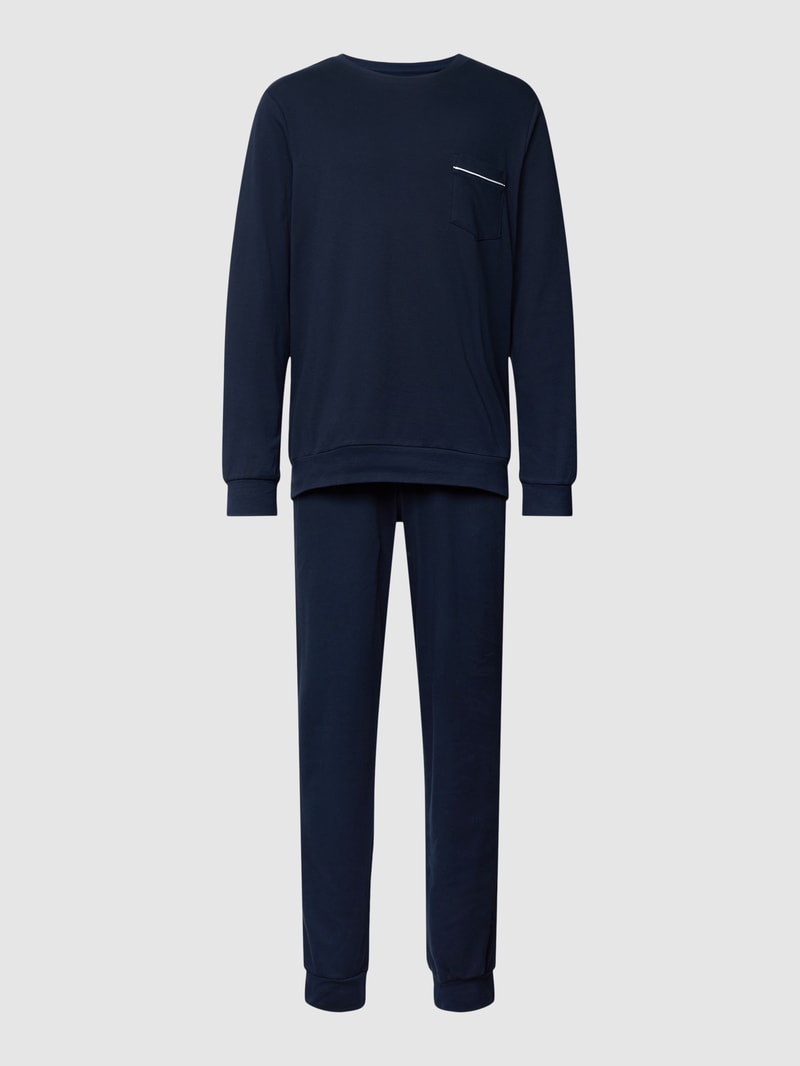Pyjama mit Brusttasche Modell 'INTERLOCK' in dunkelblau