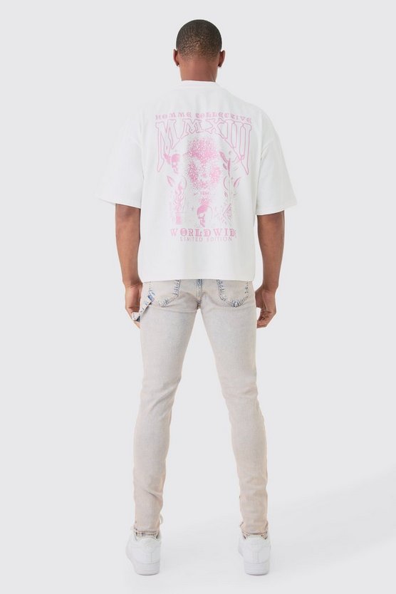 Pinke Skinny Stretch Jeans mit Rissen