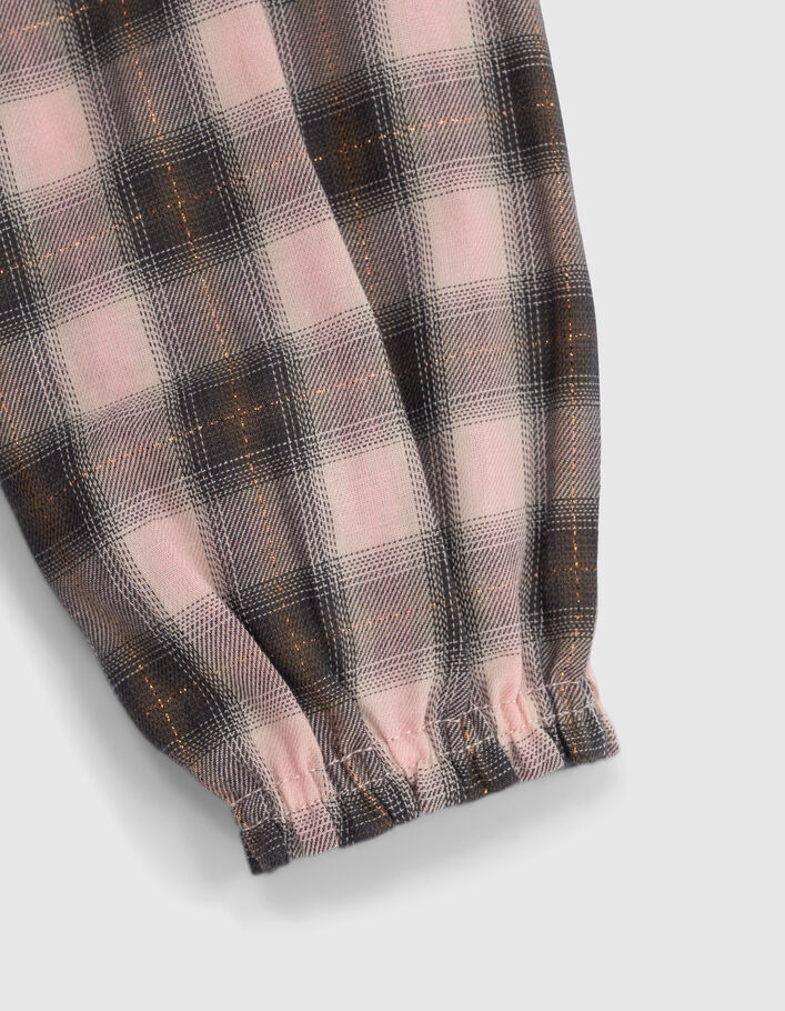 Robe rose et kaki à carreaux et col smocké fille