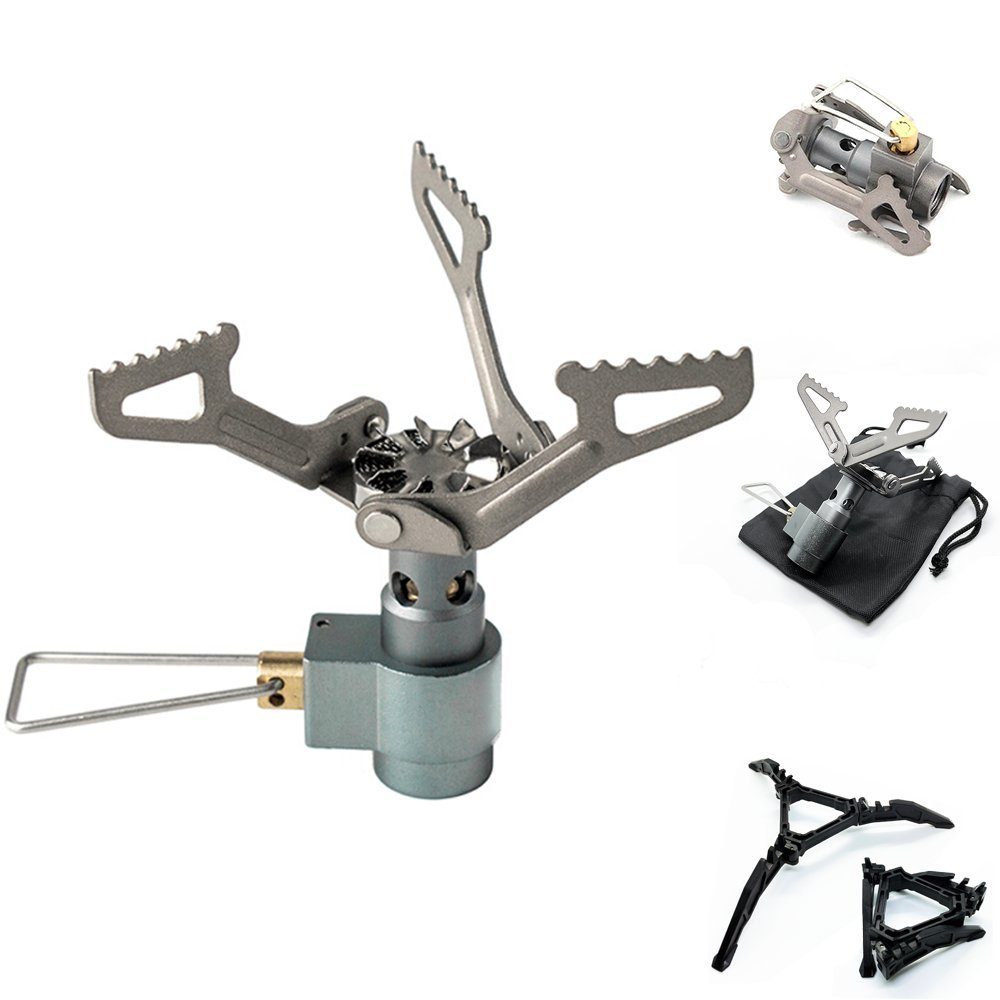 EVOCAMP Gaskocher kompakter Mini Campingkocher 1.8 kW, Titan-Gehäuse mit Gasregulierung, (kompatibel mit schraubbaren Gaskartuschen, ideal für Camping als Outdoor Kocher)