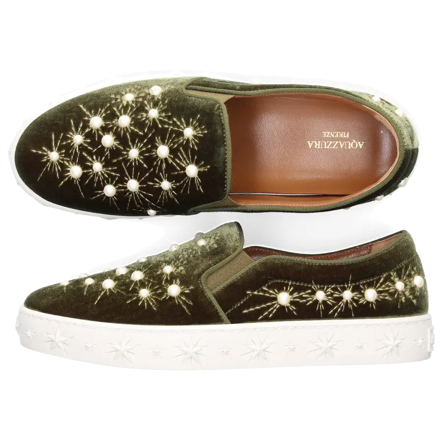 Aquazzura - Slip Ons COSMIC PEARLS Samt - grün