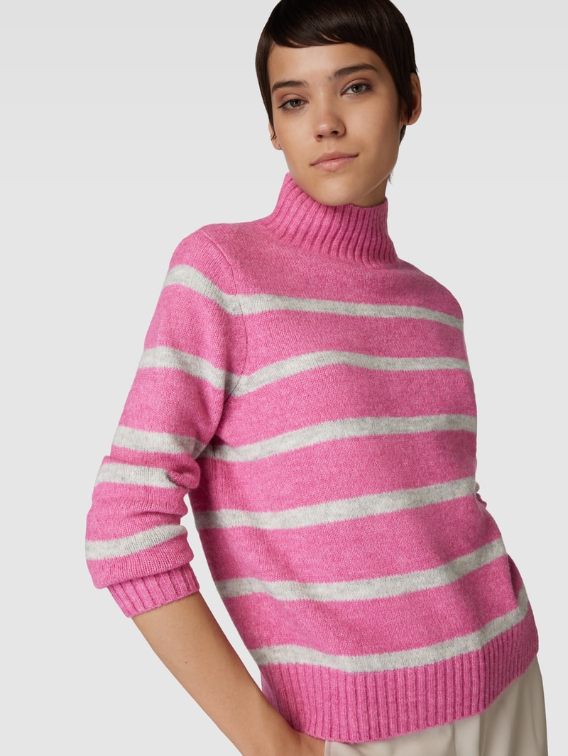 Strickpullover mit Stehkragen in pink