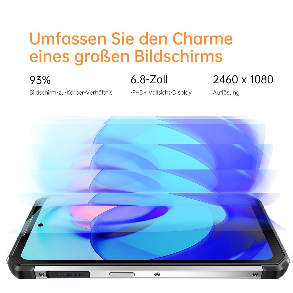 OUKITEL WP27, 4G-[Außentelefon], 12GB RAM+256GB ROM, 8500 mAh Akku, Dual-SIM Smartphone (6.8 Zoll, 24 GB Speicherplatz, 64 MP Kamera, Android 13, IP68&IP69K, Ohne Vertrag, Helio G99 120Hz Refresh Rate)