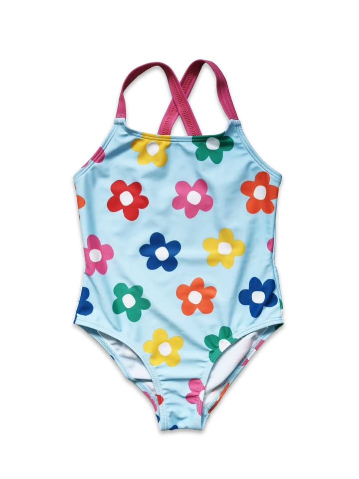 Toby Tiger Badeanzug mit Regenbogenblumen Print in blau günstig kaufen