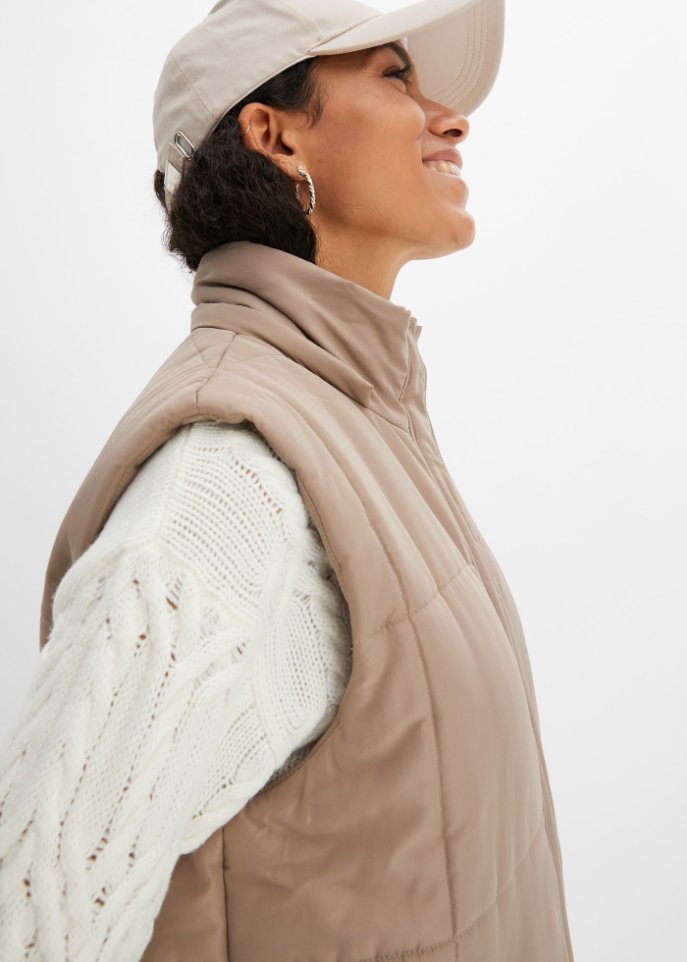 Wattierte Puffer-Weste aus recyceltem Polyester in Maxilänge