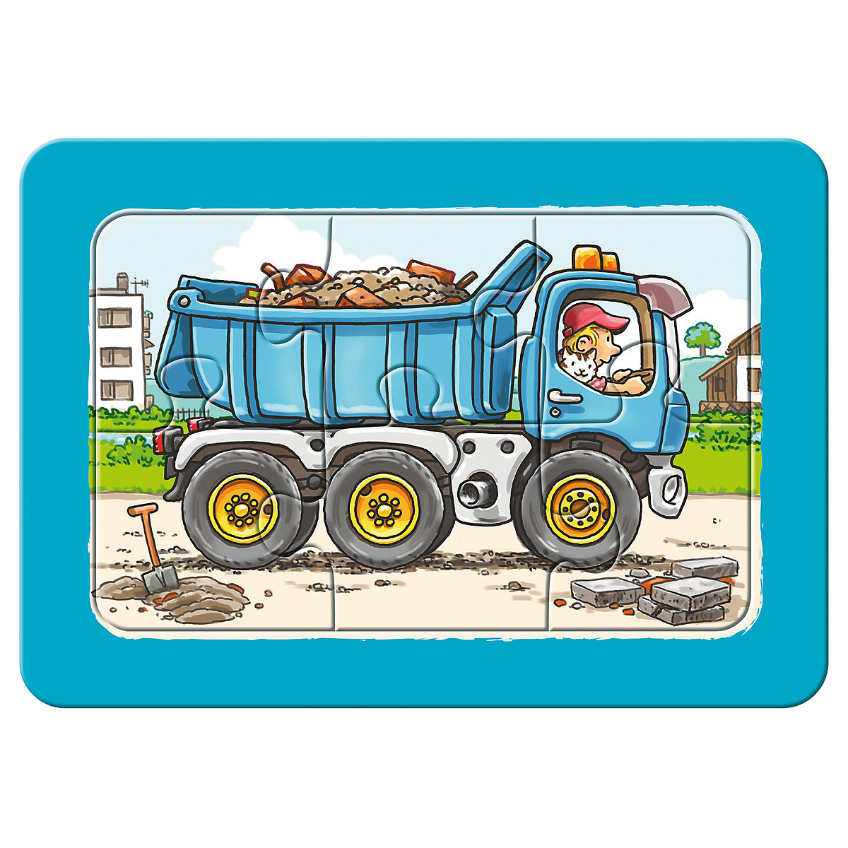 3er Set Puzzle, je 6 Teile, 21x15 cm, mit Rahmen, Bagger, Traktor und Kipplader