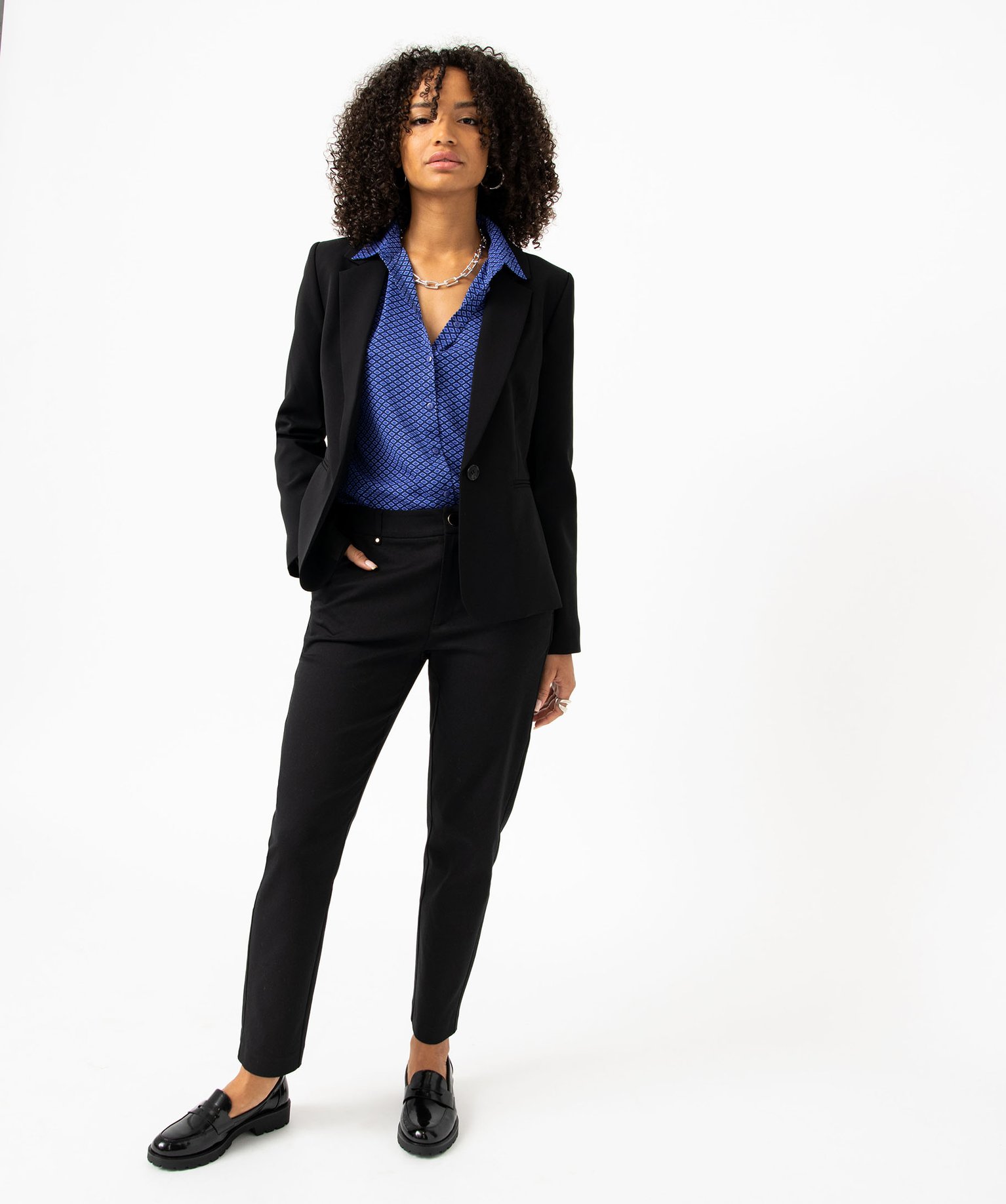 Veste de tailleur unie fermeture un bouton femme noir | GEMO