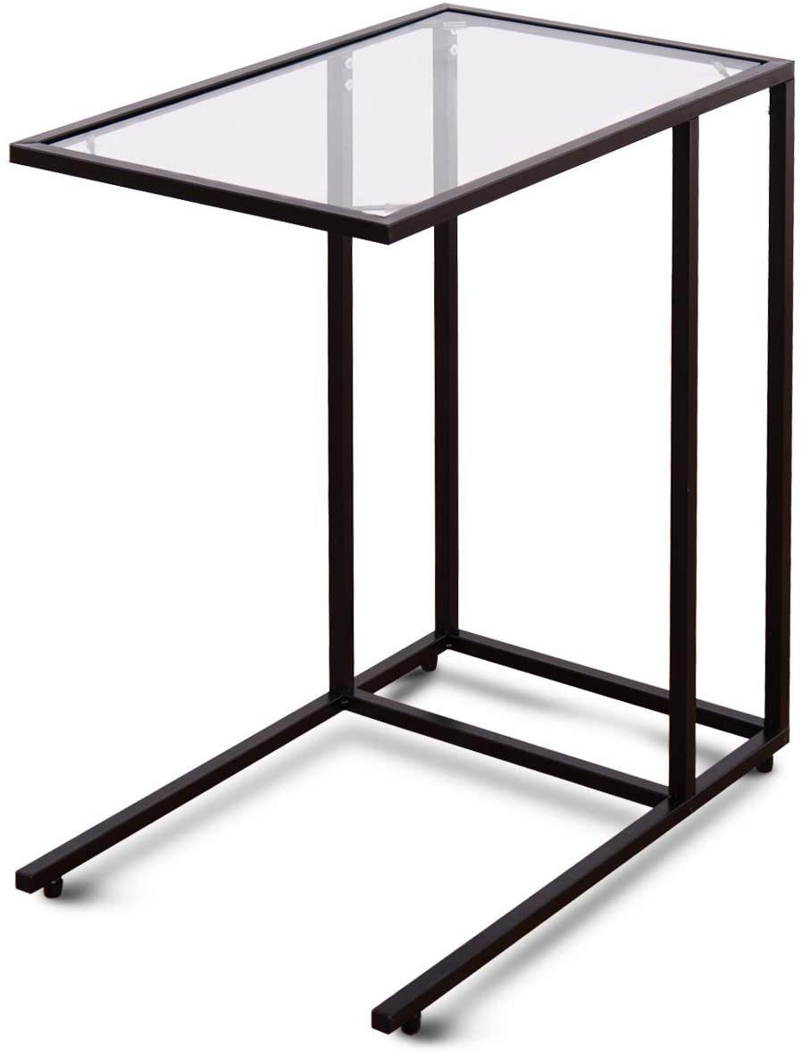 COSTWAY Beistelltisch, Laptoptisch fürs Bett, aus Glas 55,5 x 35 x 65 cm