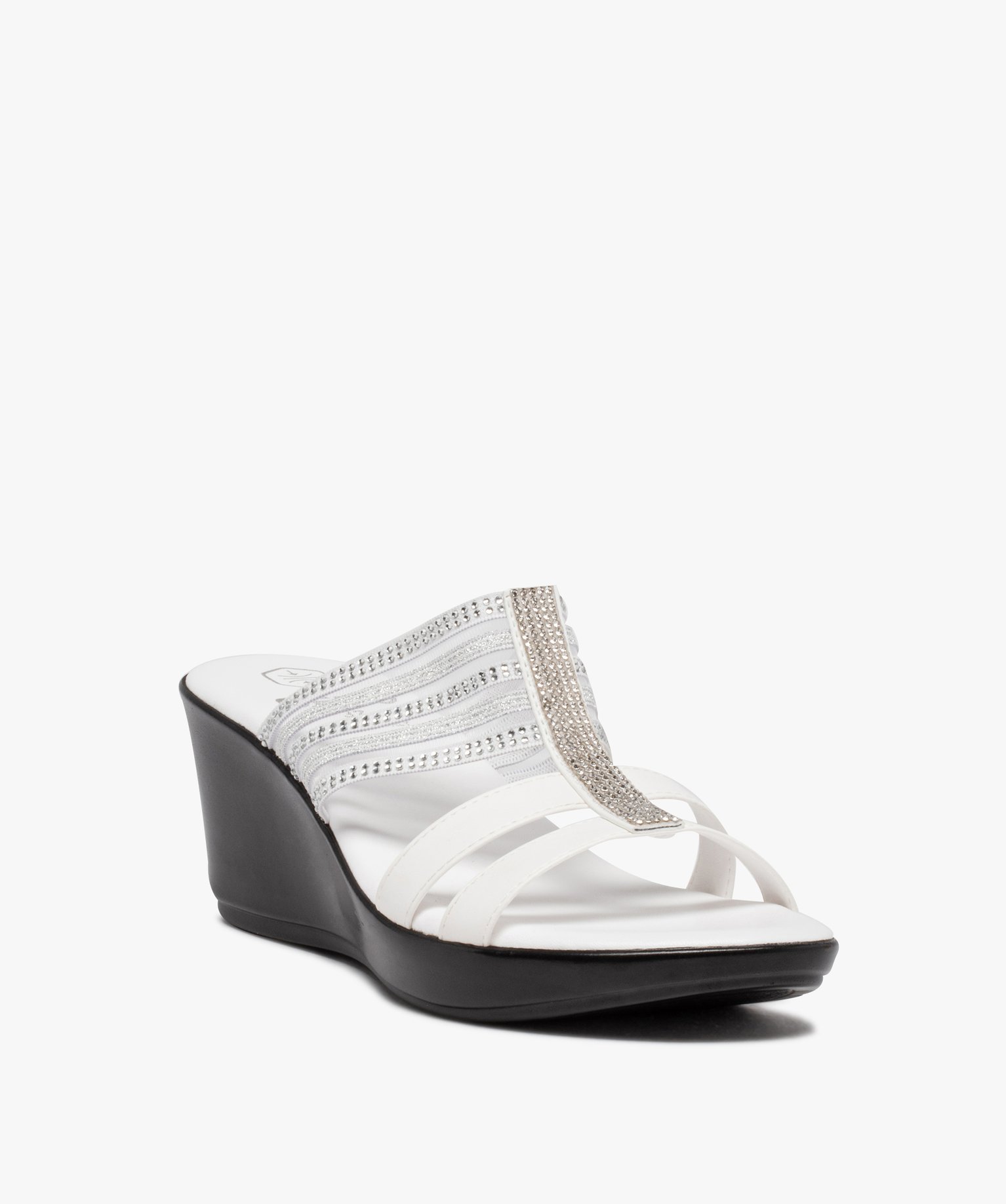 Mules femme compensées à bride strass élastiquée blanc | GEMO