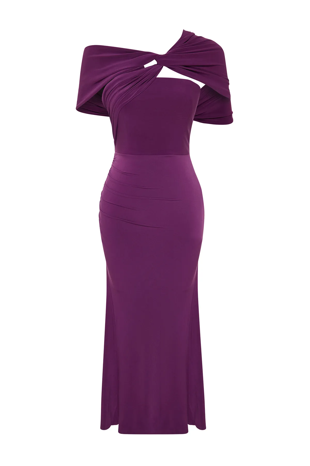 Trendyol Collection  Lilafarbenes, asymmetrisches Strick-Abendkleid mit stilvollem Kragen TPRSS24EL00046