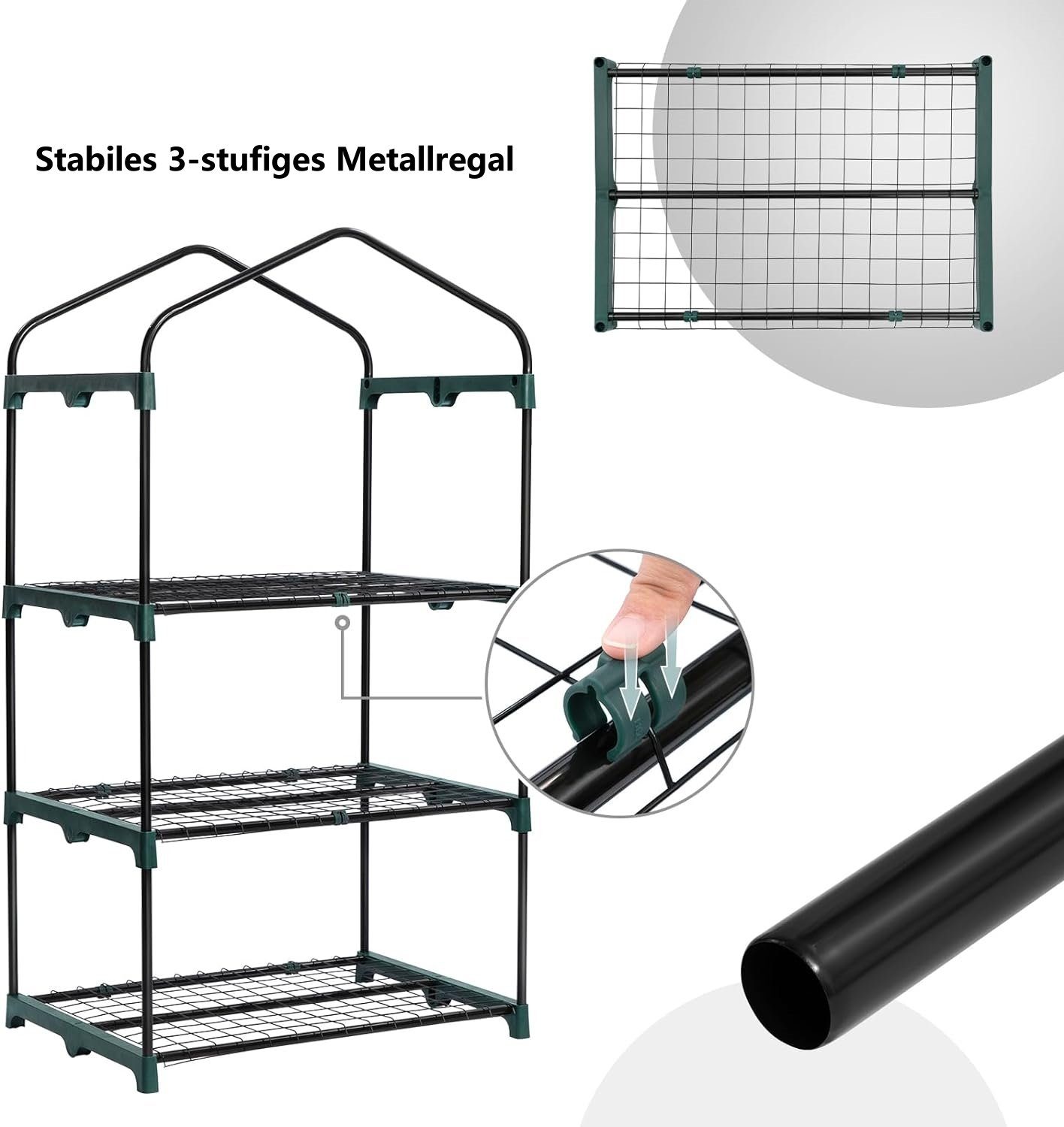Woltu Foliengewächshaus, BxTxH: 69 x 49 x 125,00 cm, mit 4 Ablagen Rolltür