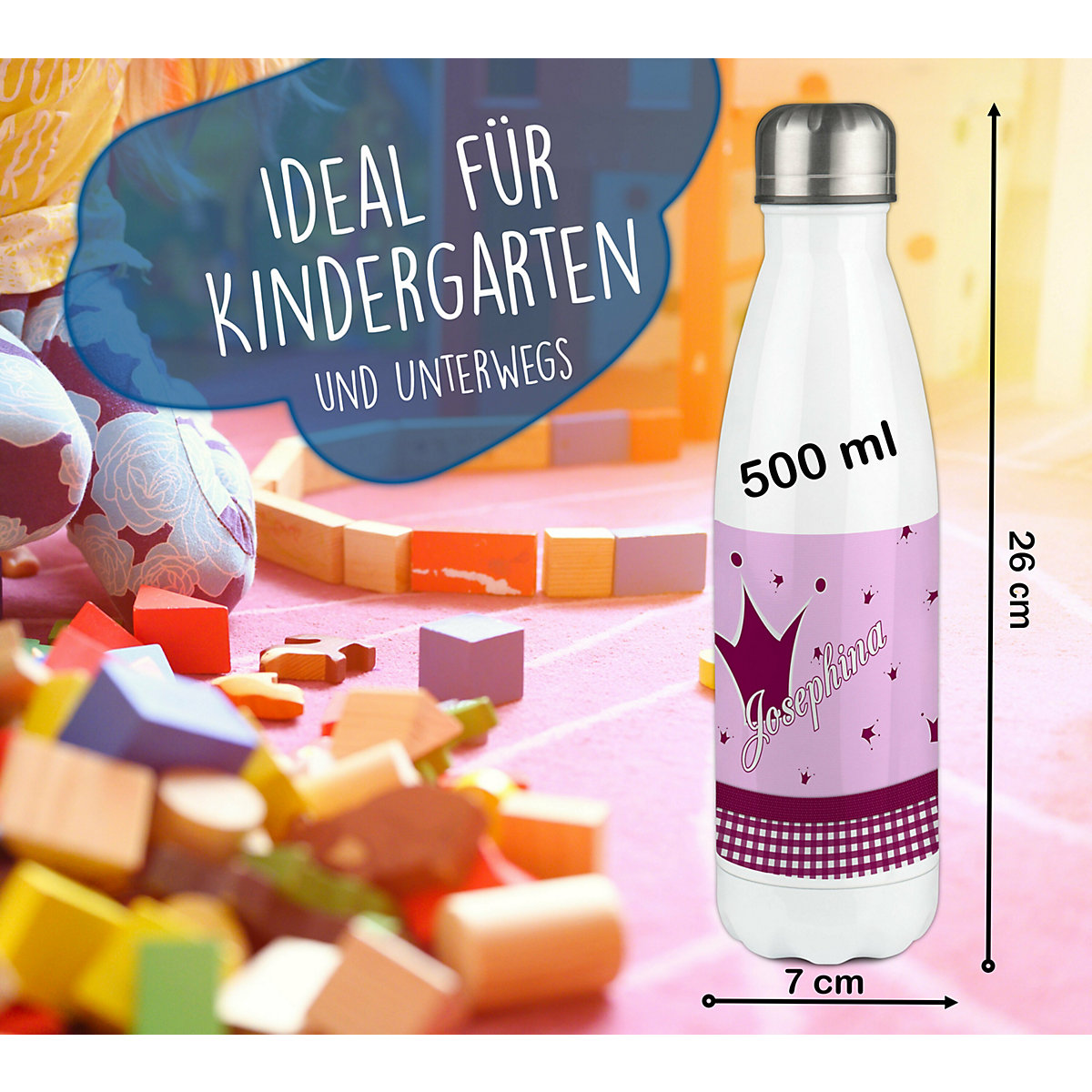 Edelstahl Kinder Thermoflasche / Trinkflasche bunt Krone Farbe brombeere Spülmaschinenfest, Auslaufsicher, Bruchfest, Doppelwandig, Für Heißgetränke geeignet, Mit Deckel, Isoliert