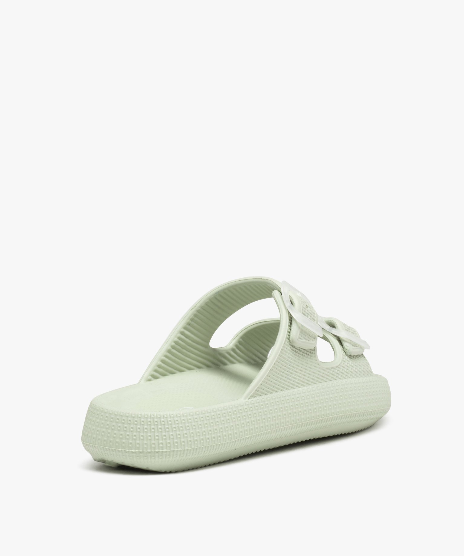 Mules de piscine femme unies à larges brides à boucle avec... vert clair | GEMO