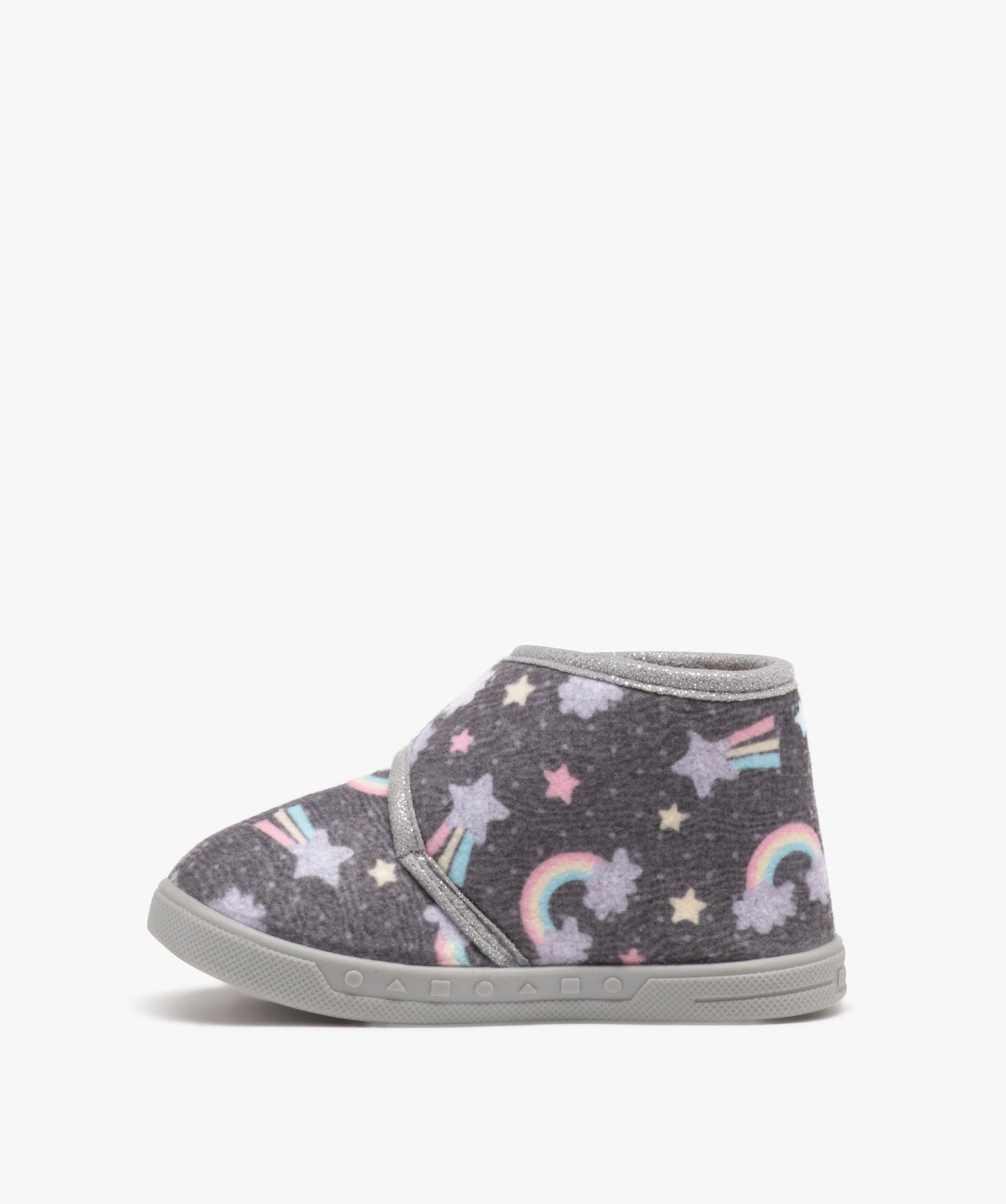 Chaussons fille bottillons à scratch en jersey imprimé - B... gris | GEMO