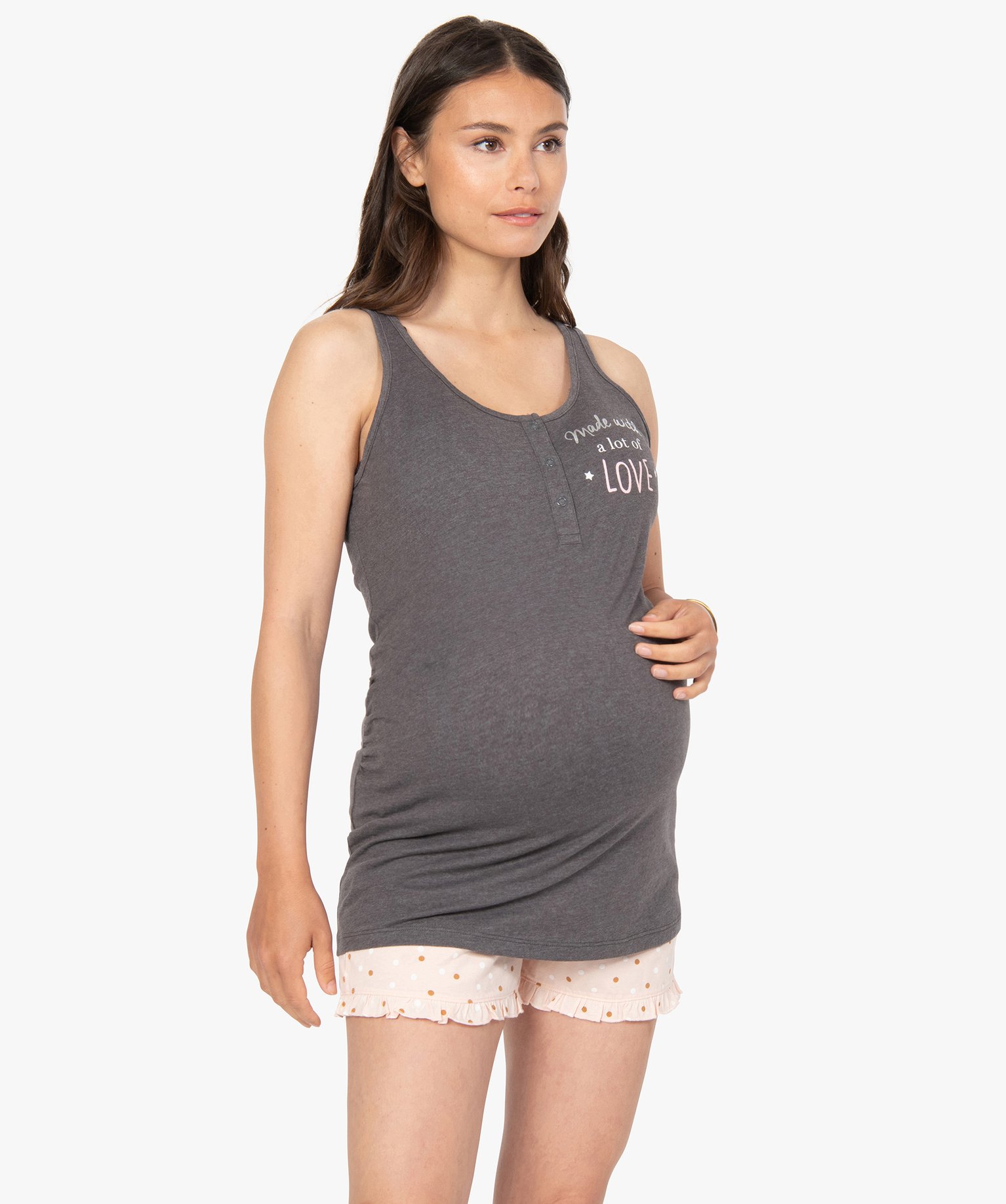 Pyjashort de grossesse et d'allaitement à motifs gris fonce | GEMO