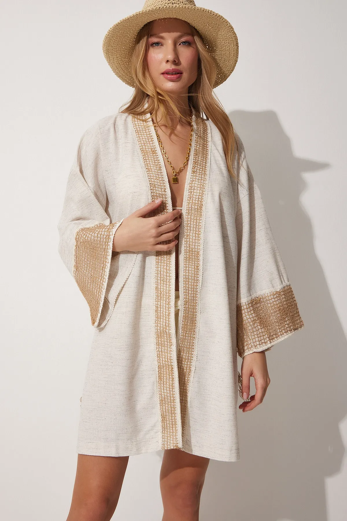Happiness İstanbul  Kimono & Kaftan - Beige - Regular Fit