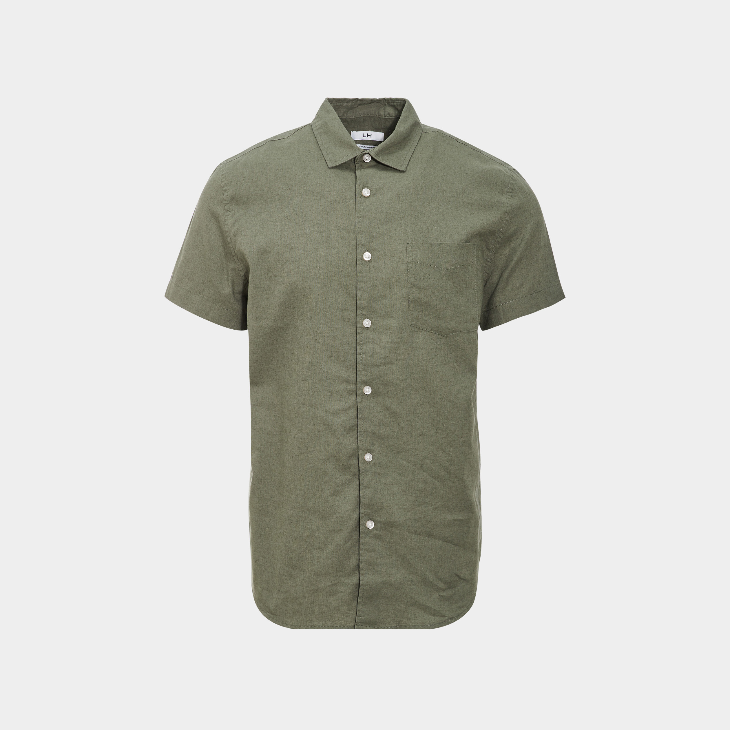 Chemise manches courtes lin majoritaire vert kaki homme | La Halle