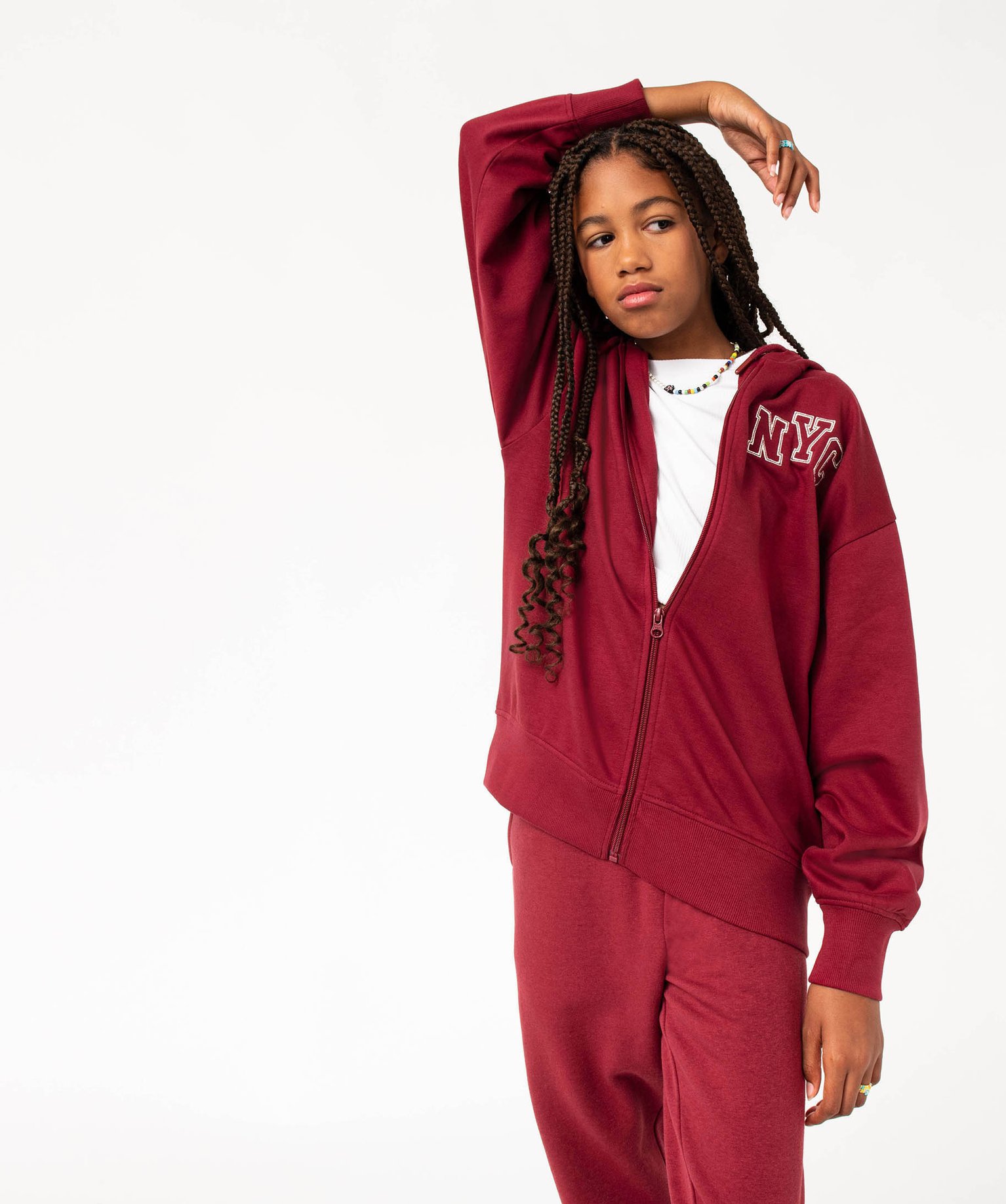 Sweat zippé à capuche coupe large fille rouge fonce | GEMO