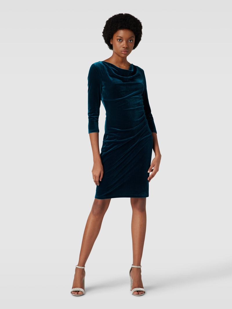 Cocktailkleid mit Wasserfall-Ausschnitt in petrol