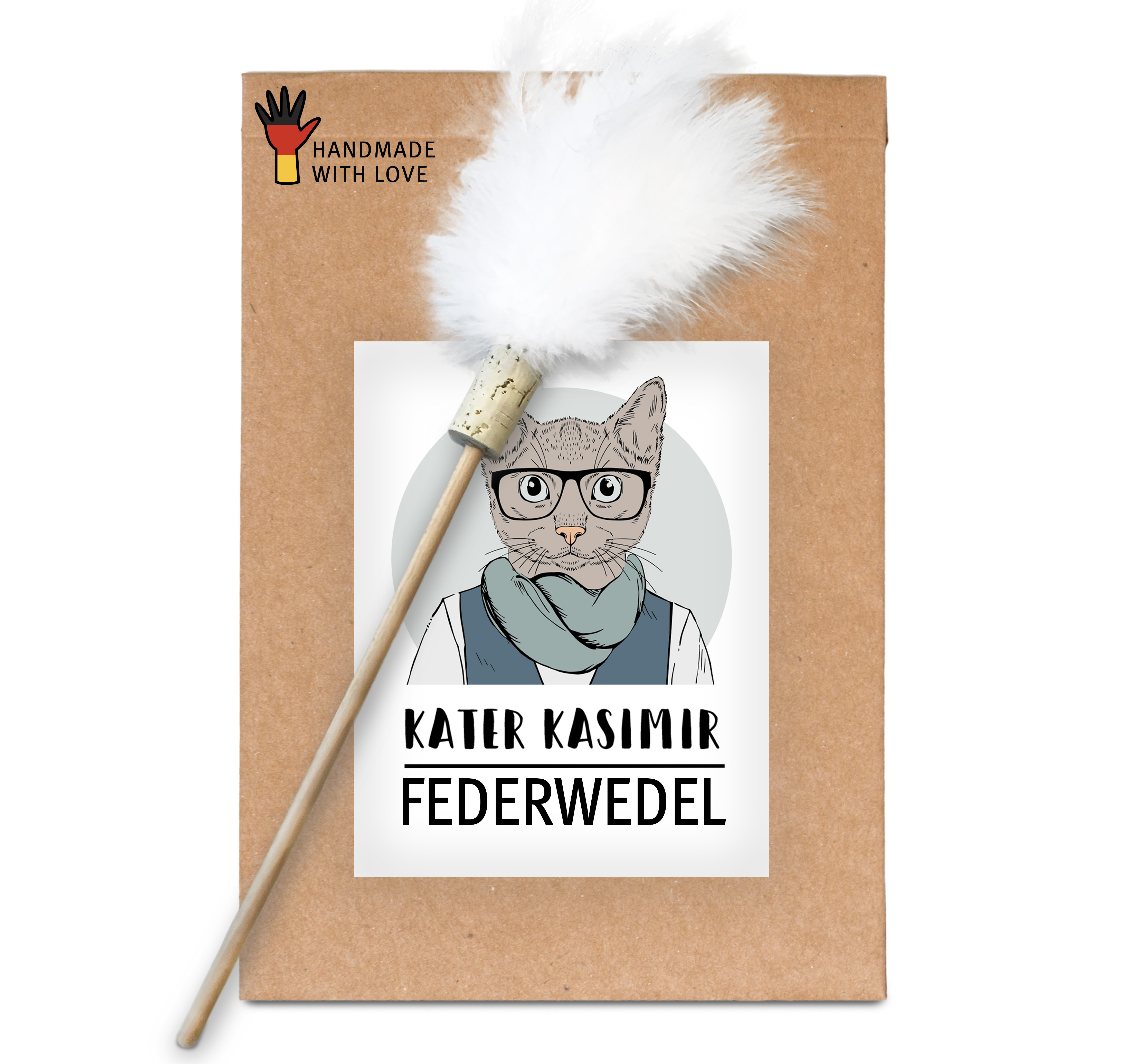 Kater Kasimir Katzenangeln Kater Kasimir handgemachter Premium Federwedel für Katzen mit echten Naturfedern