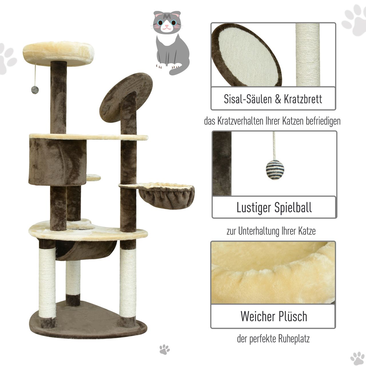 PawHut Kratzbaum Katzenbaum Katzenkratzbaum Kletterbaum Spielbaum Kratzbrett
