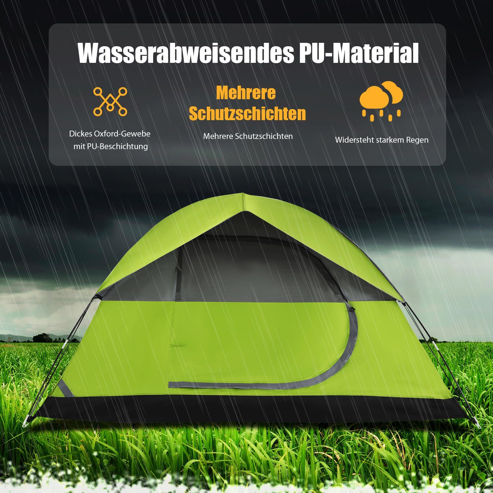 COSTWAY Kuppelzelt Campingzelt, Personen: 2, Doppelschicht, mit Regenverdeck