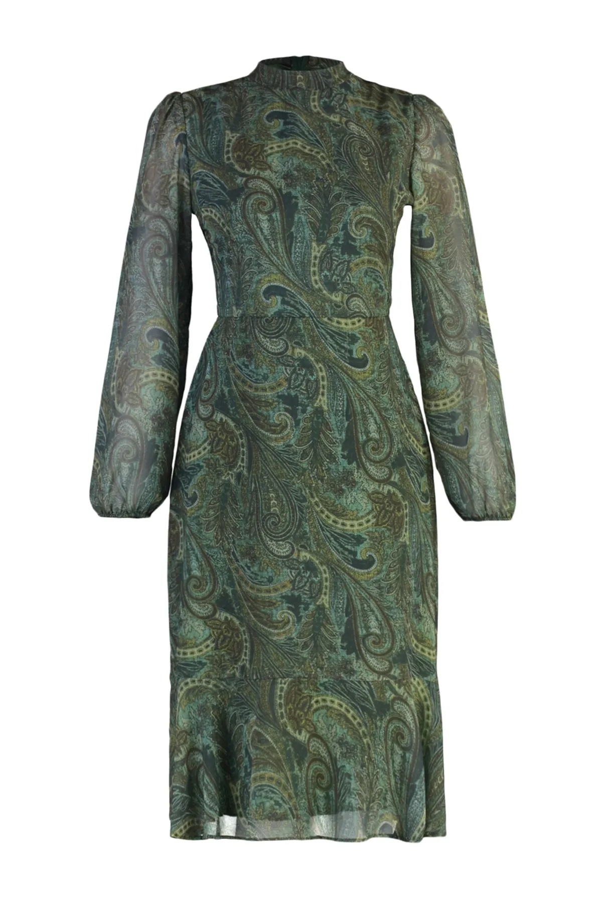 Trendyol Collection  Grünes Volant-Webkleid mit Paisley-Muster TWOAW23EL01436