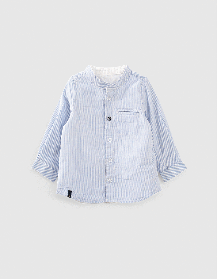 Chemise réversible blanc bleu rayé coton bio bébé garçon