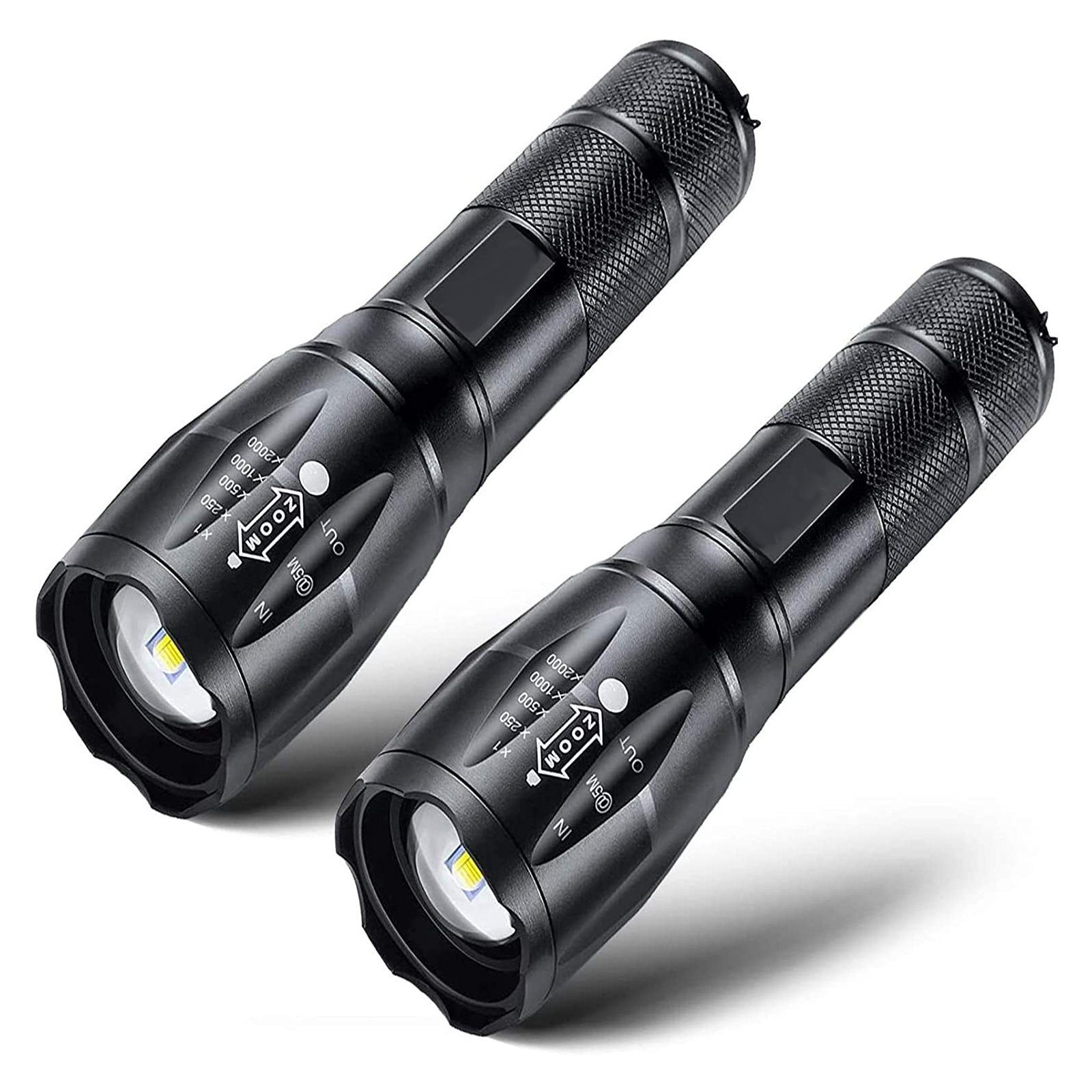 MDHAND LED Taschenlampe 1000 Lumen Zoombar Helle Klein Taschenlampen, 5 Lichtmodi (2-St), Ohne Batterien