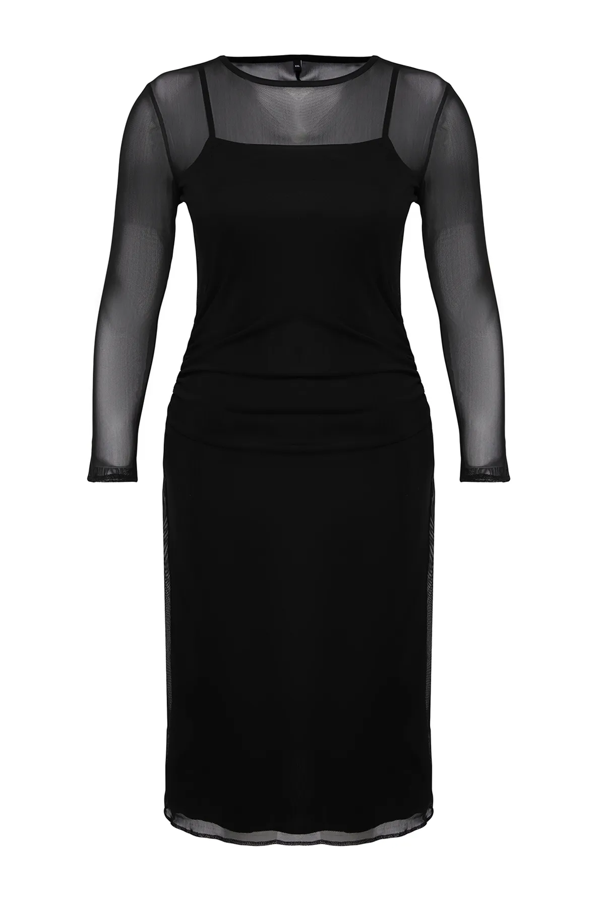 Trendyol Curve  Schwarzes Tüll-Strick-Midikleid in Übergröße TBBSS24AH00058
