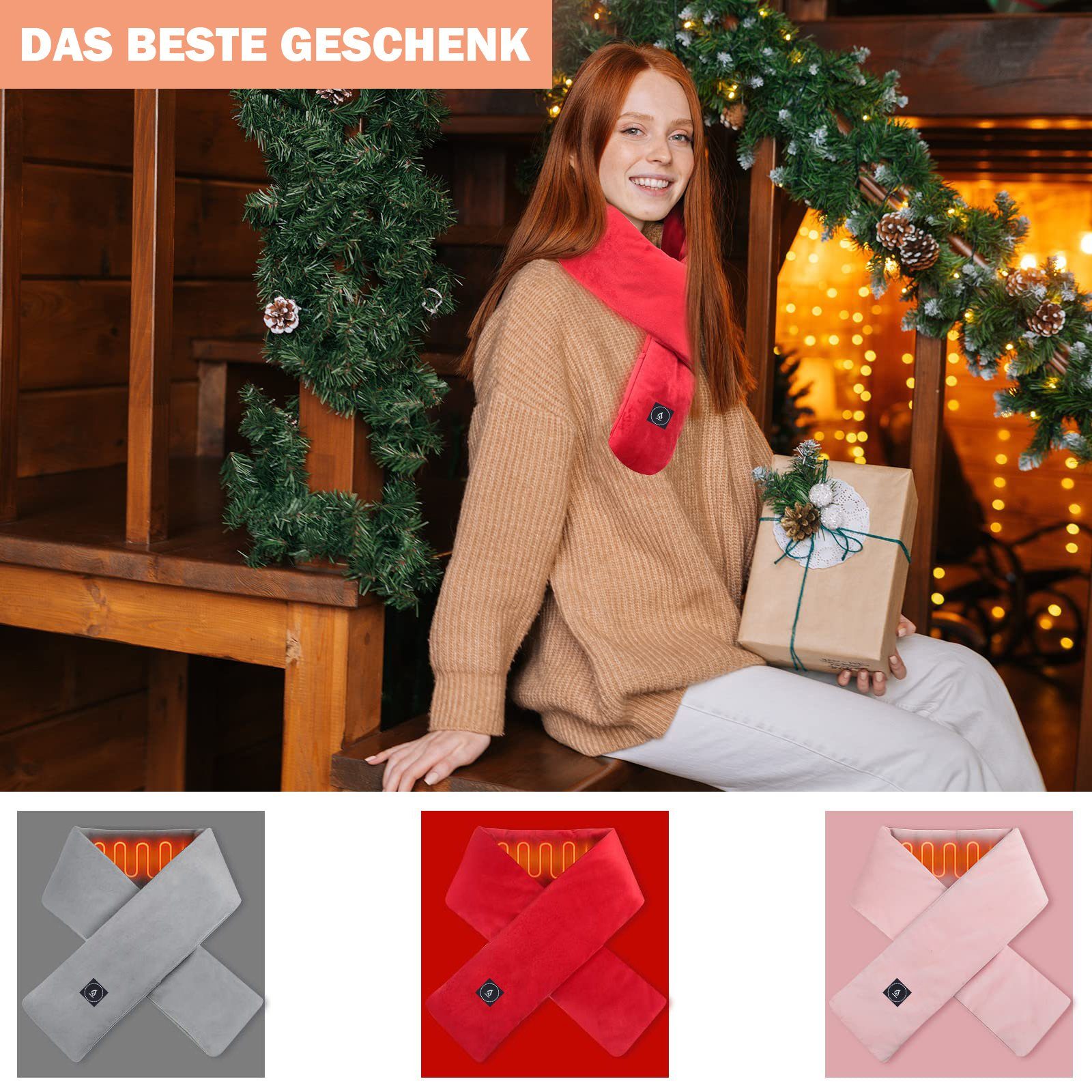 Sunicol Beheizter Schlauchschal Beheizter Schal, USB Aufladung Elektrischer Nackenwärmer, Massagegerät, Intelligente Heizung Nackenschutz Heizschal, Wärmekissen, 3 Temperatur