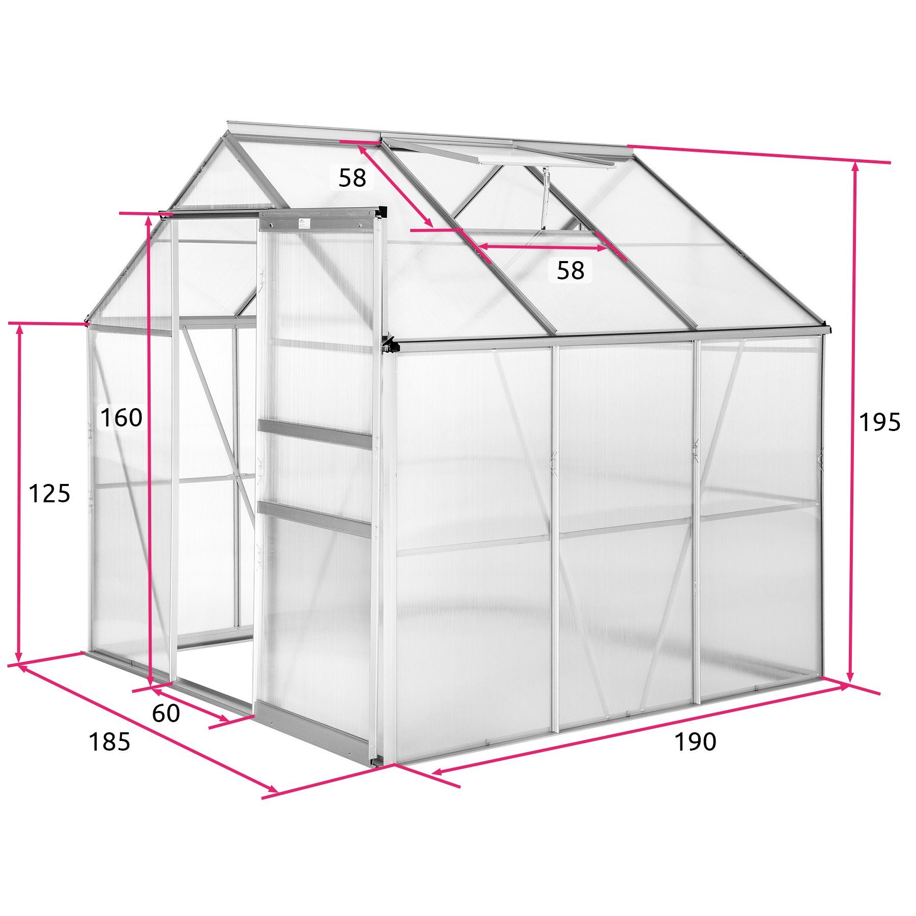 tectake Gewächshaus Gewächshaus aus Aluminium ohne Fundament, 0,40 mm Wandstärke
