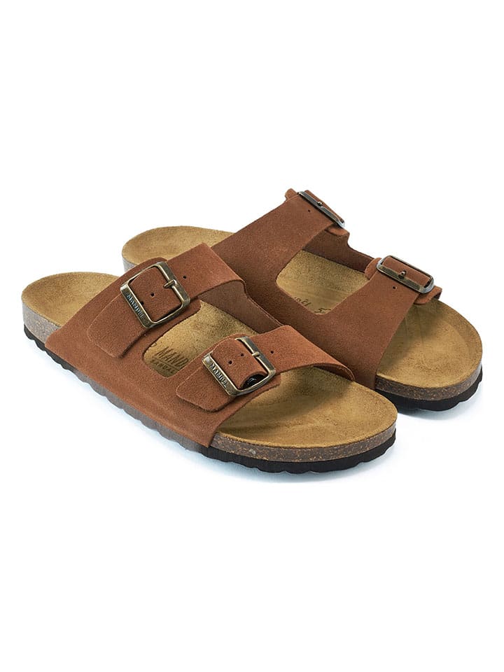 Mandel Leder-Pantoletten in Braun günstig kaufen