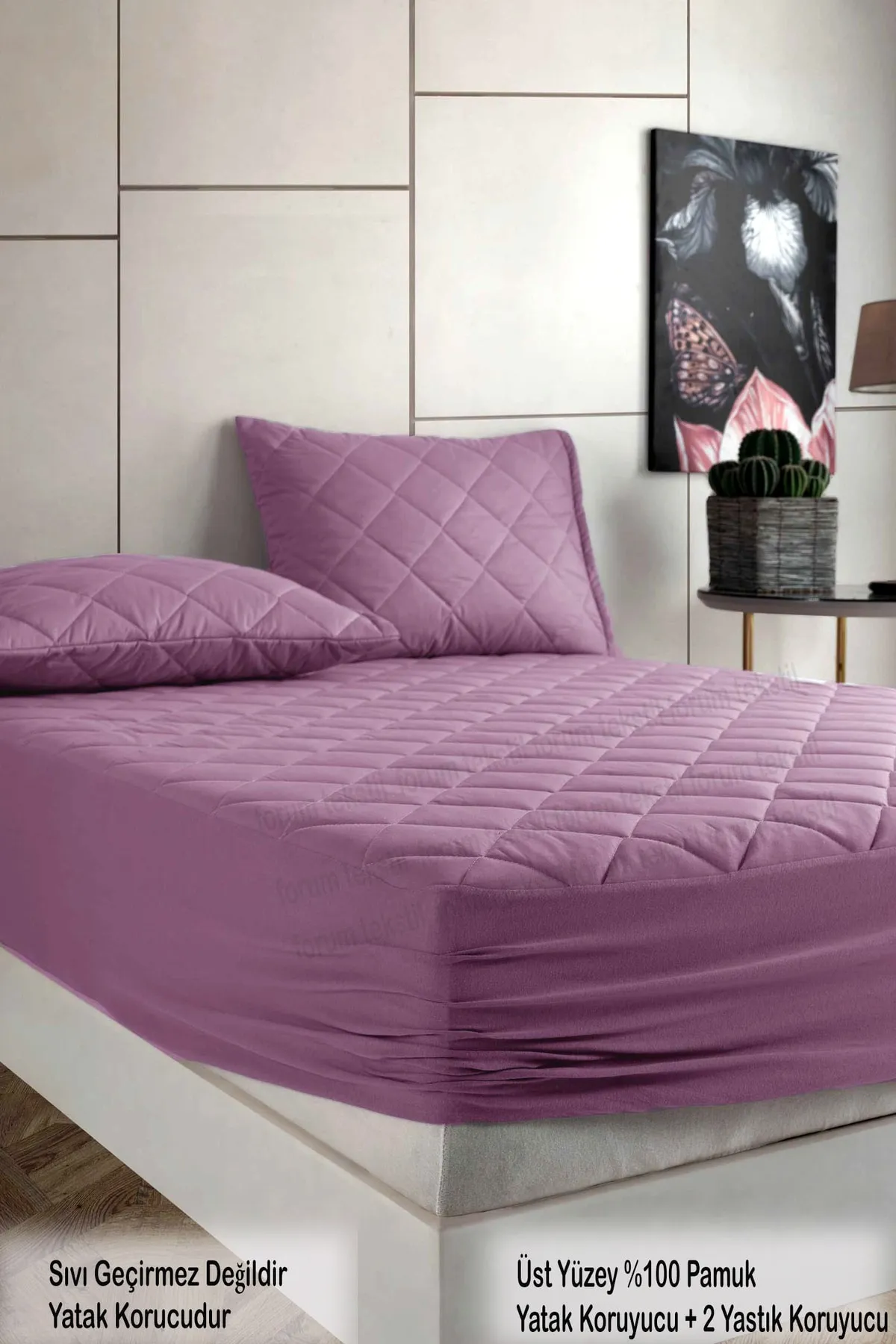 Formeya  Lilafarbenes Pamukkale-Matratzenbezug-Set – 100 % gesteppt, flüssigkeitsdicht und mit Kissenschutz