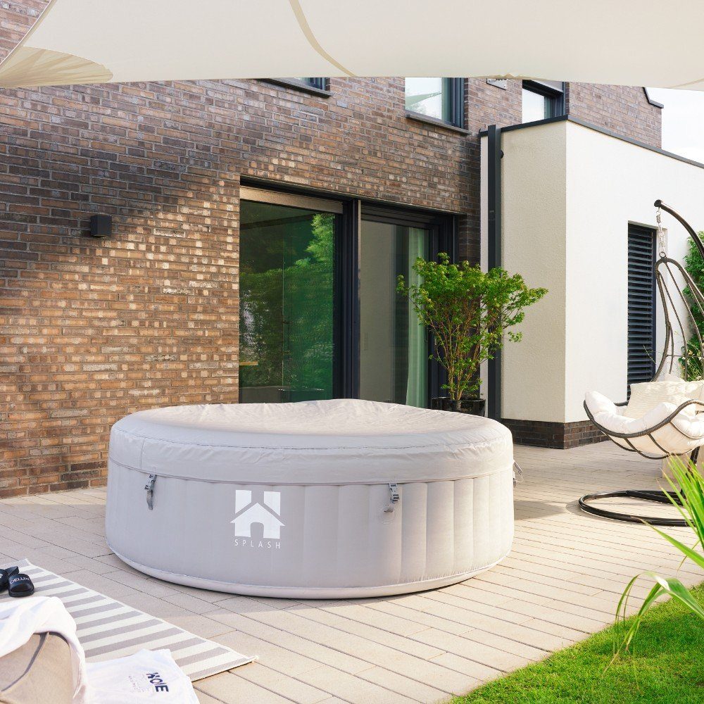 HOME DELUXE Whirlpool Outdoor aufblasbarer Whirlpool SPLASH ⌀ 208 cm, (Set, inkl. Kissen, Abdeckung, Getränkehalter & Sonnendach), Für bis zu 6 Personen, 130 Luftdüsen, Schnellheizung