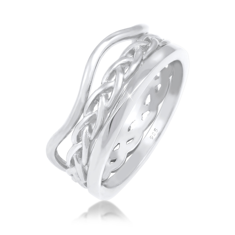Elli Elli Bague Ensemble Vague Tressé Minimale Bague Femme - (925/1000) Argent Bague