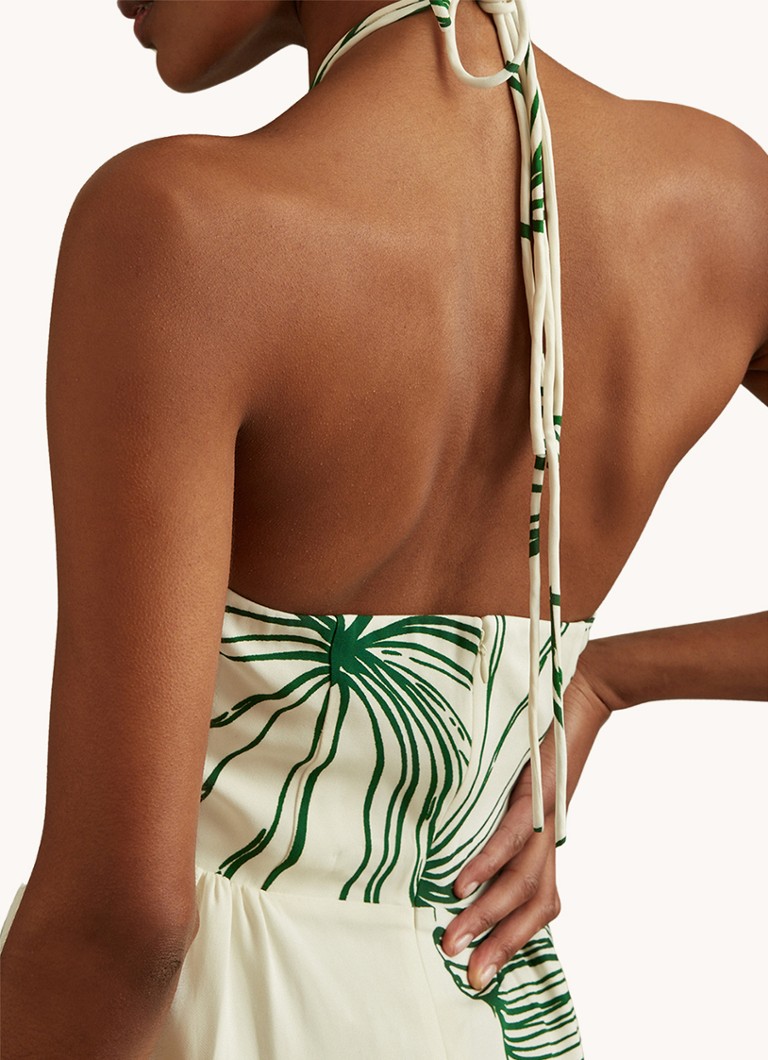 Reiss Lexi maxi halter haljina s printom listova i prorezom