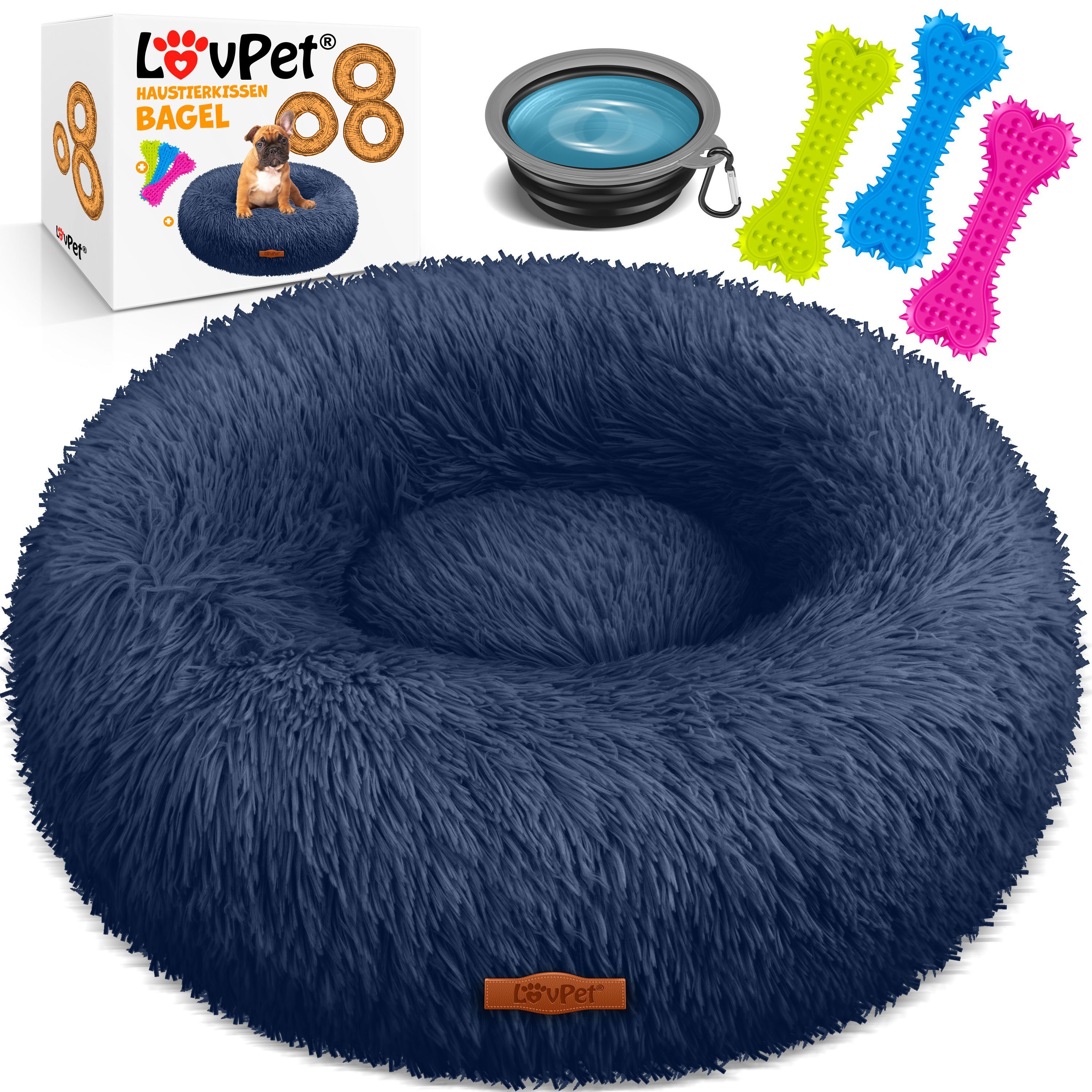 Lovpet Tierbett, Hundebett Hundekissen Katzenbett Bagel, Waschbar, Inkl. Napf