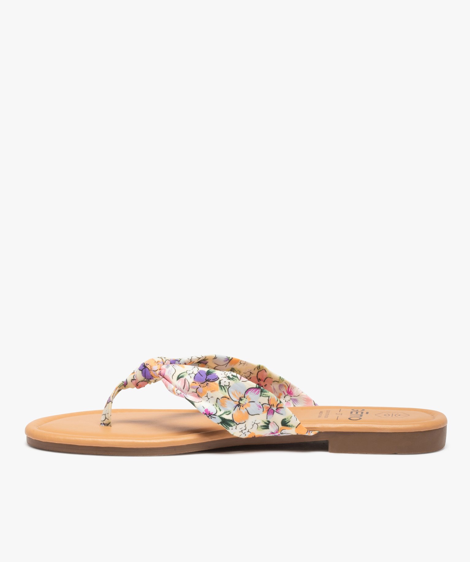 Tongs femme à talon plat et bride en toile drapée multicolore | GEMO