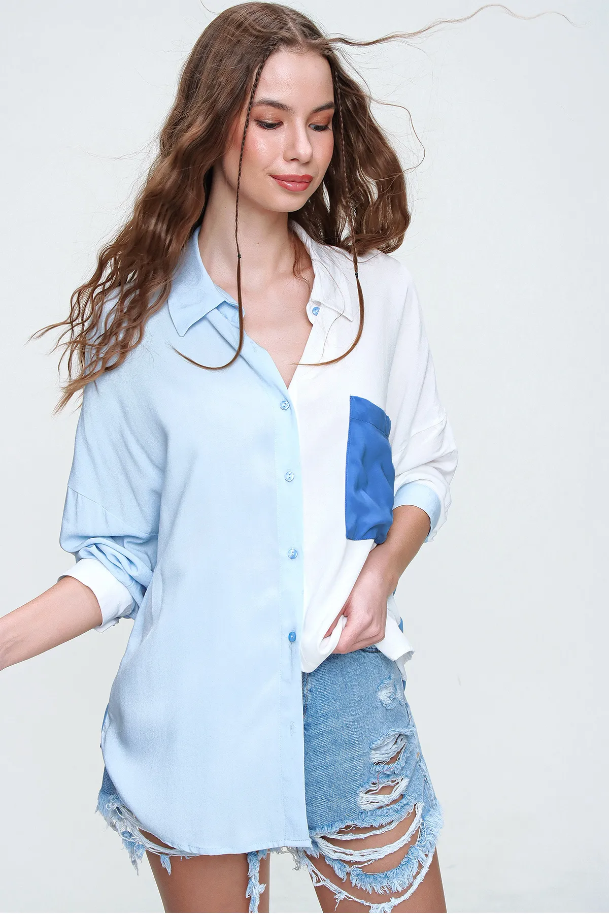 Trend Alaçatı Stili  Hemd - Blau - Regular Fit