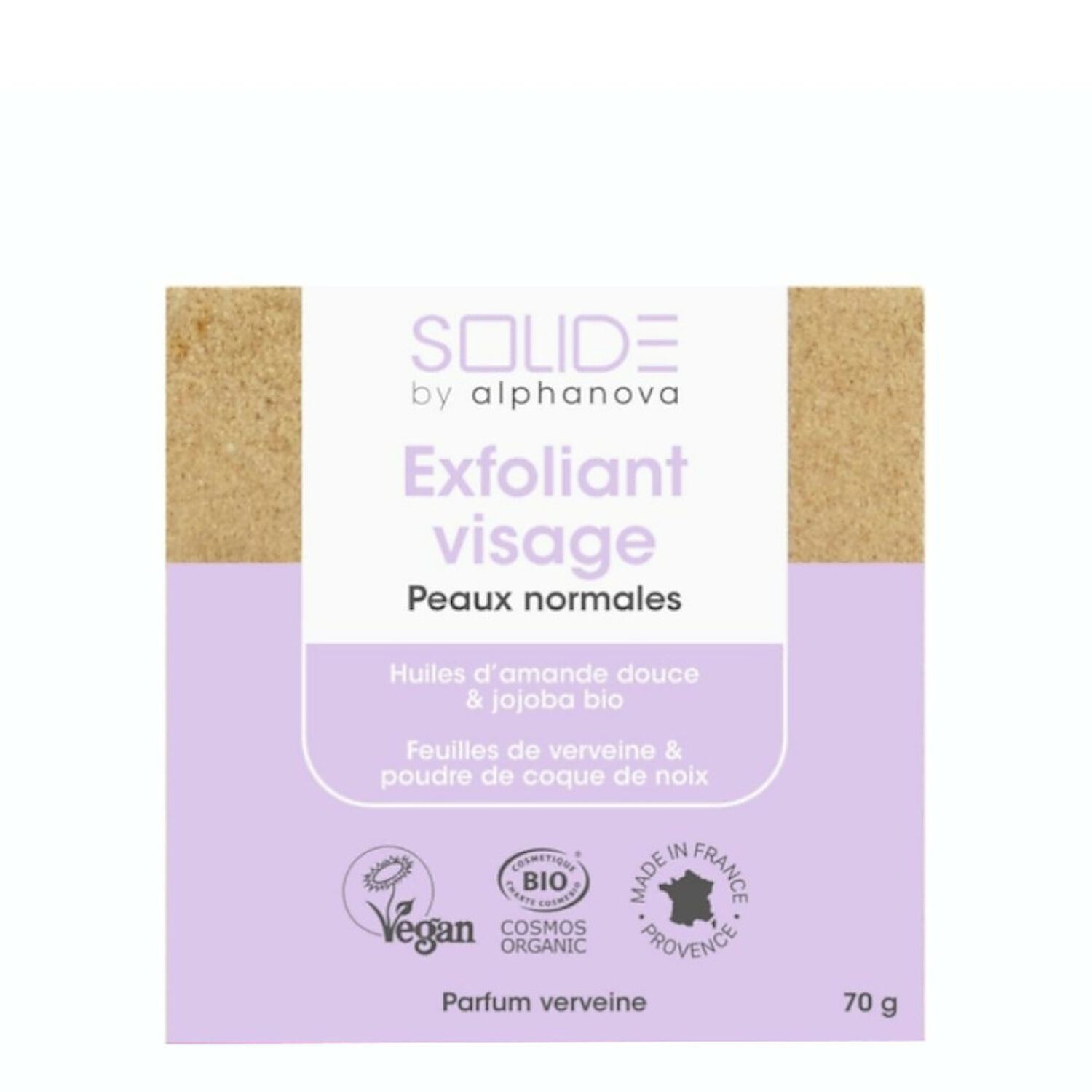 Alphanova Solide Exfoliant Visage Peau Normale Parfum Verveine 70g