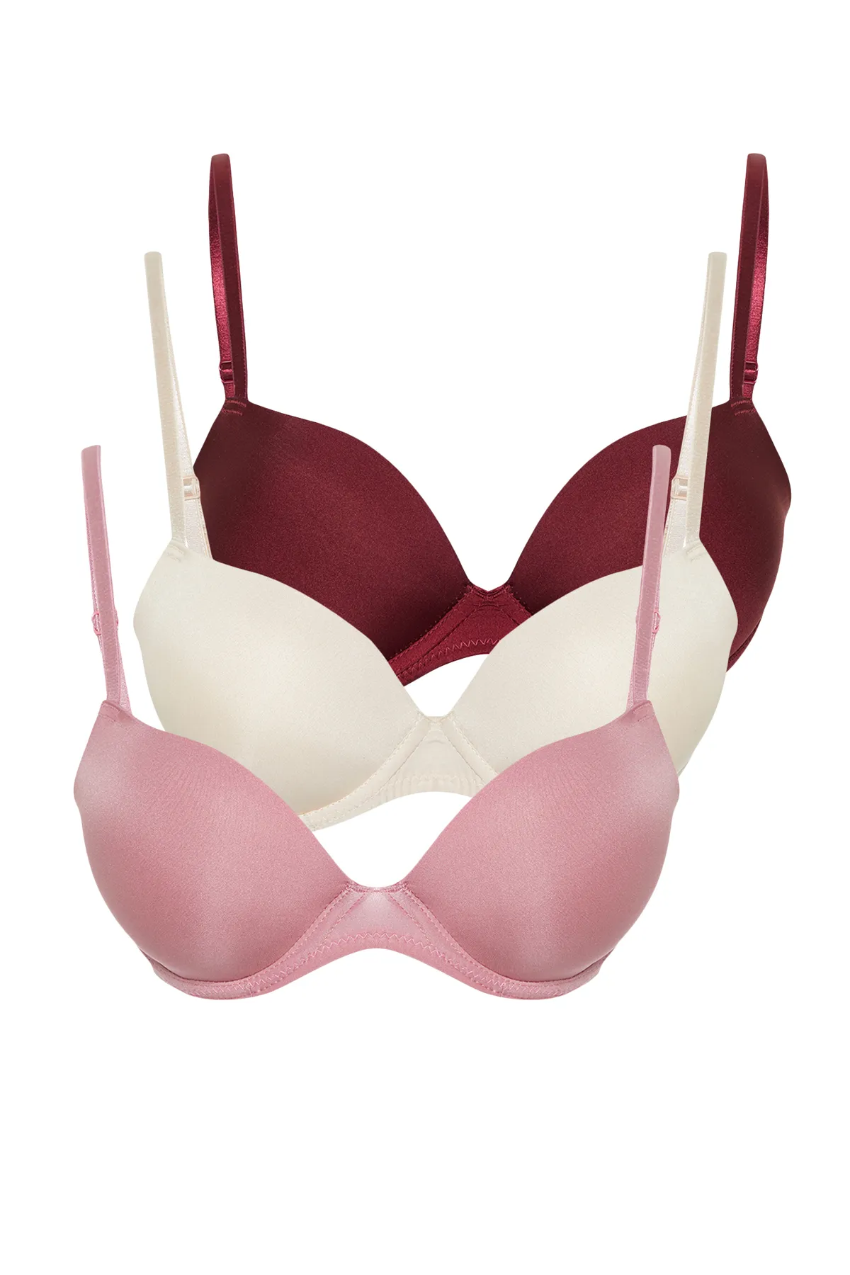 Trendyol Collection  Zehnfarbiger 3er-Pack Push-Up-T-Shirt-BH aus Polyamid mit String-Trägern, Strick-BH THMSS24SU00053