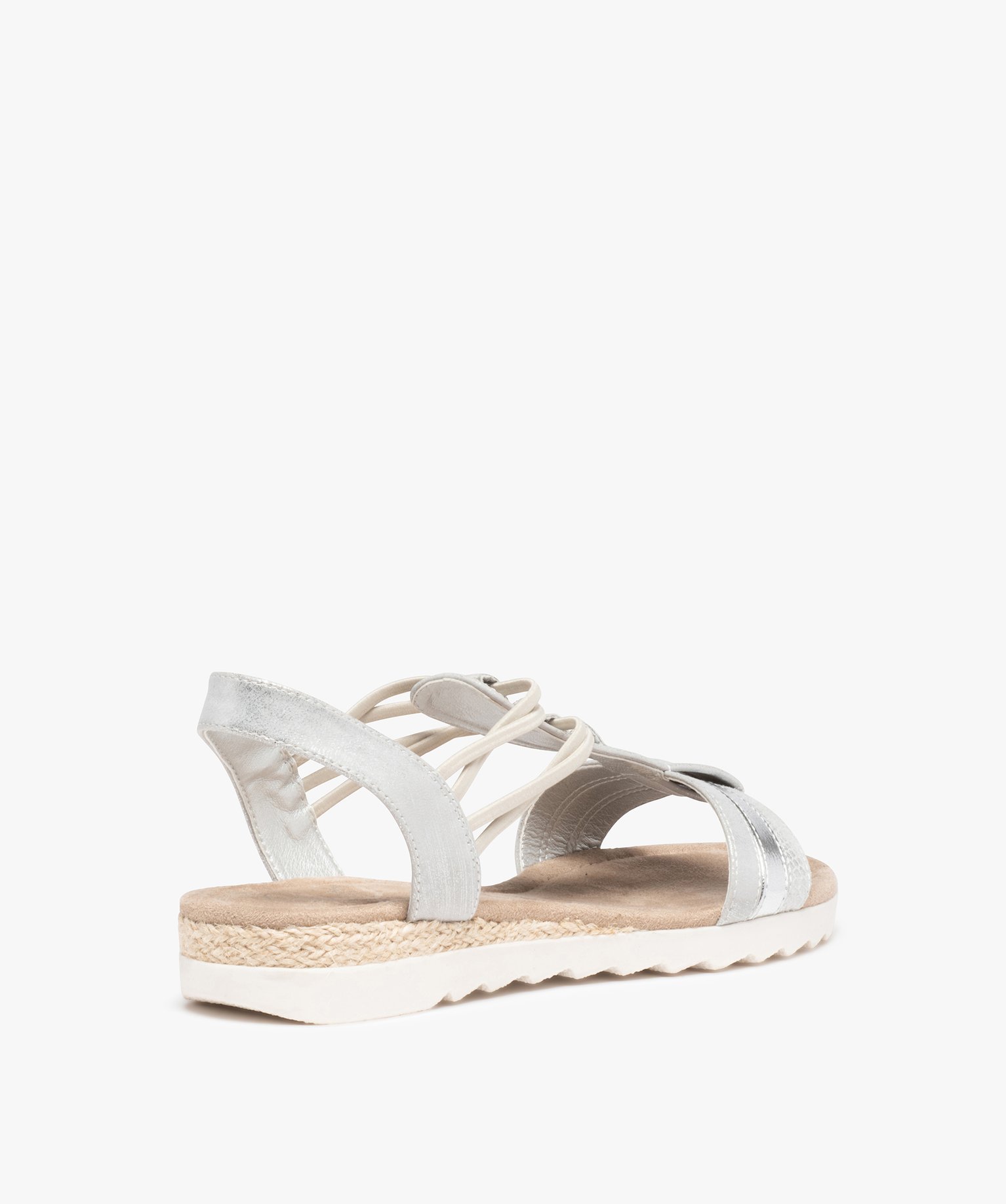 Sandales femme plates à brides élastiquées argent | GEMO
